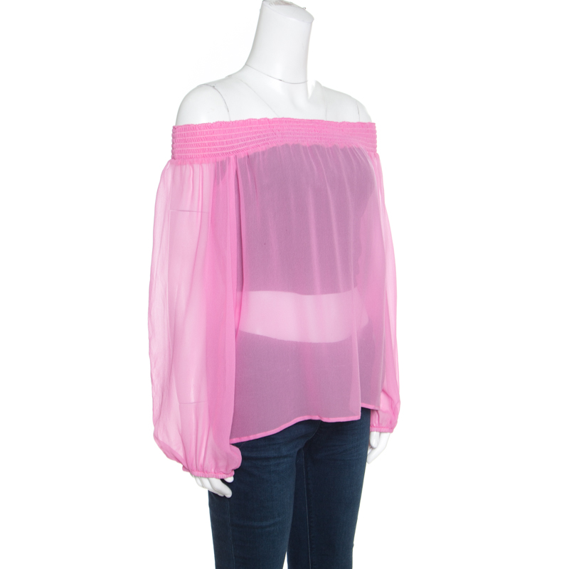 Versace Collection Pink Sheer Silk Smocked Off Shoulder Long Sleeve Blouse
Versace Collection Pink Sheer Silk Smocked Off Shoulder Long Sleeve Blouse
