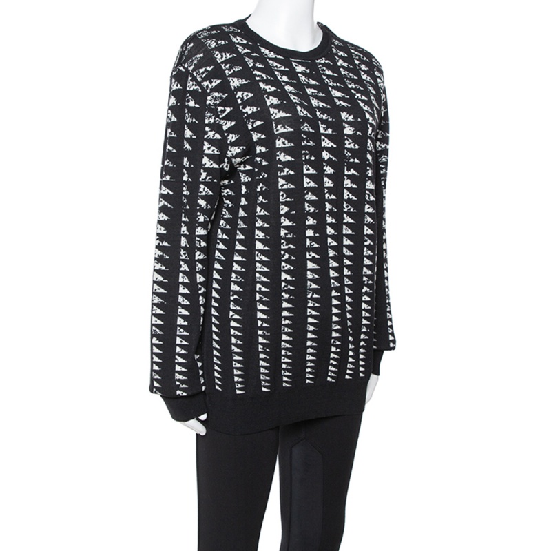 

Versace Collection Monochrome Patterned Jacquard Shoulder Zip Detail Sweater, Black
