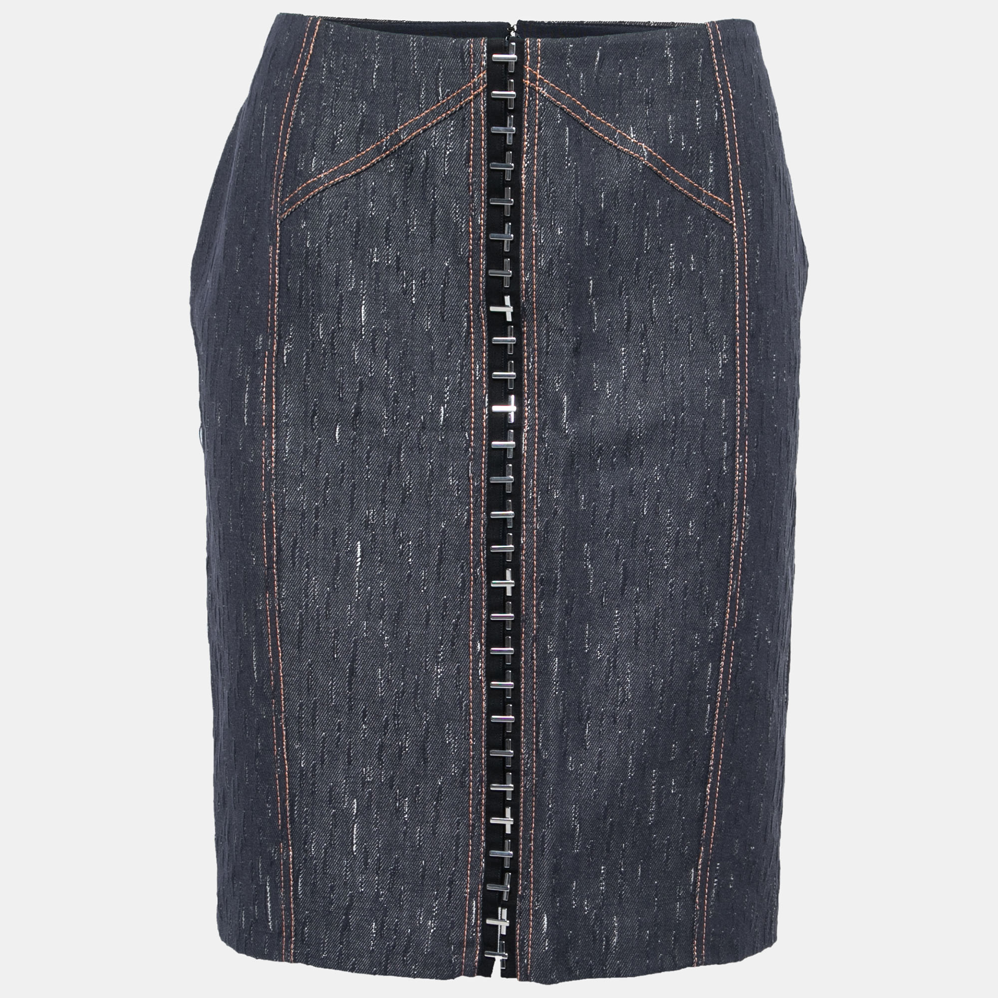 Versace Indigo Textured Denim Hook Detail Pencil Skirt M