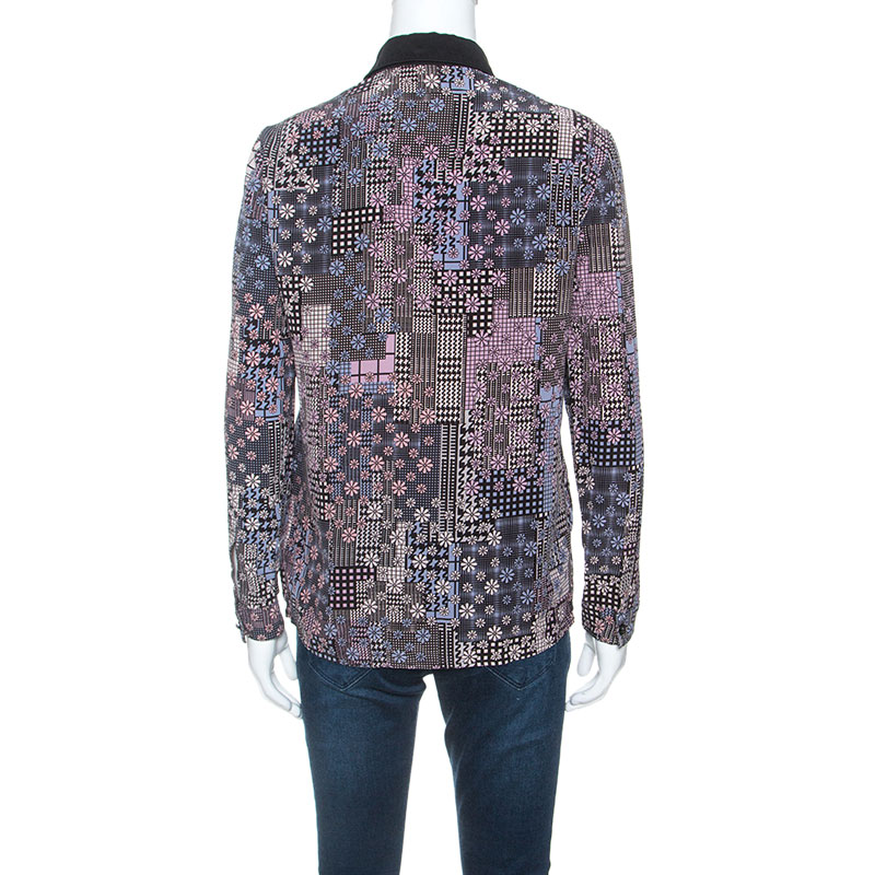 Versace Multicolor Abstract Printed Silk Long Sleeve Shirt S
