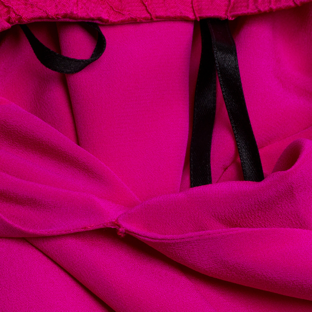 Versace Fuschia Pink Silk Belt Detail Long Sleeve Dress S