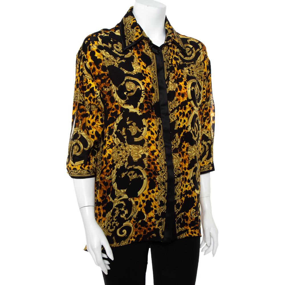 Versace Black & Yellow Printed Silk Double Collar Button Front Shirt
Versace Black & Yellow Printed Silk Double Collar Button Front Shirt