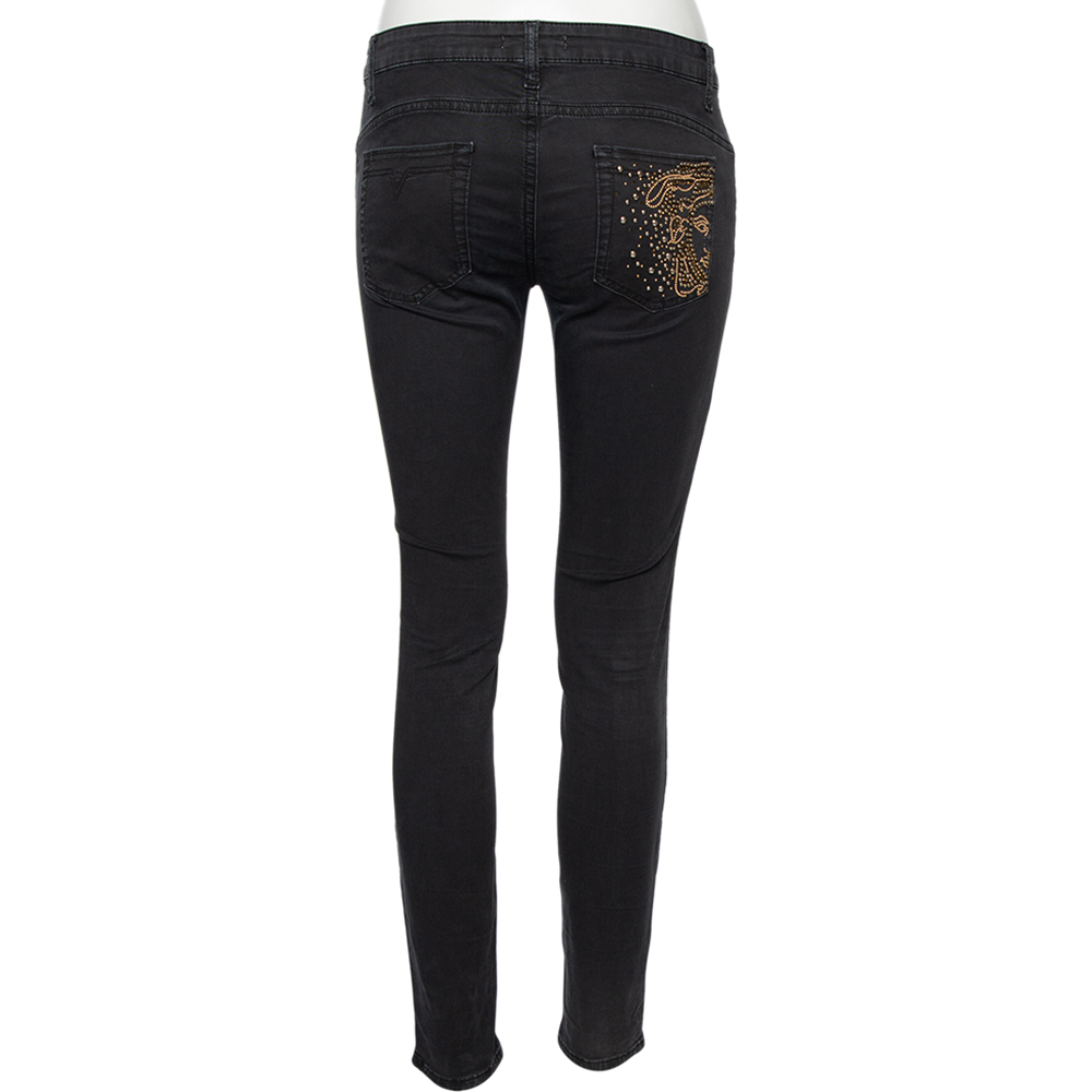 Versace Charcoal Grey Denim Stud Embellished Pocket Detailed Jeans S