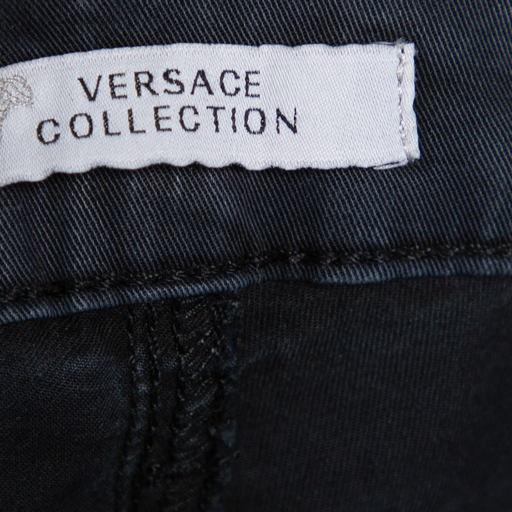 Versace Charcoal Grey Denim Stud Embellished Pocket Detailed Jeans S
