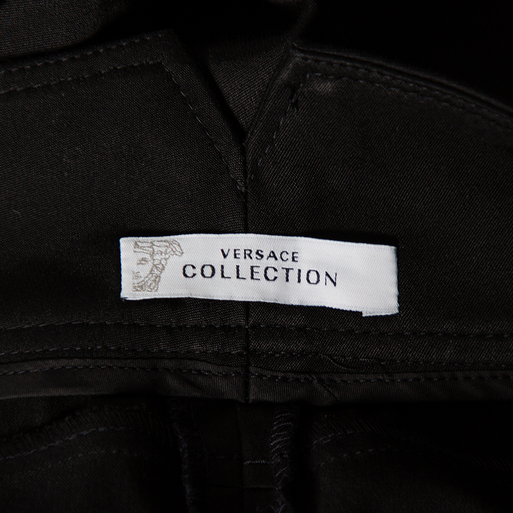 Versace Collection Black Cotton Blend Ruched Hem Trousers M