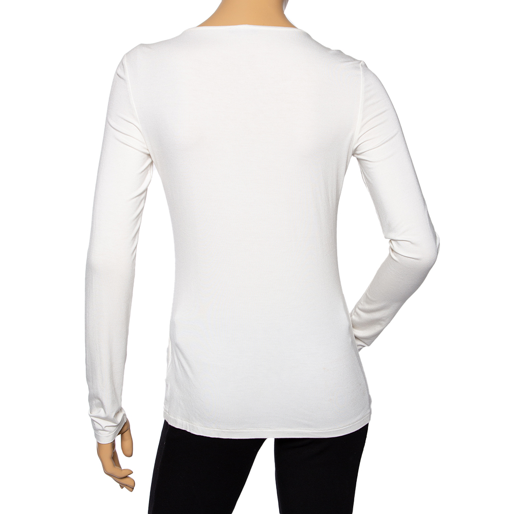 Versace Off-White Embellished Jersey Long Sleeve T-Shirt M