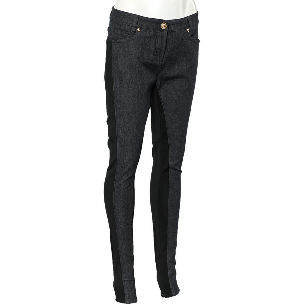 Versace Navy Blue Denim & Black Jersey Jeggings M