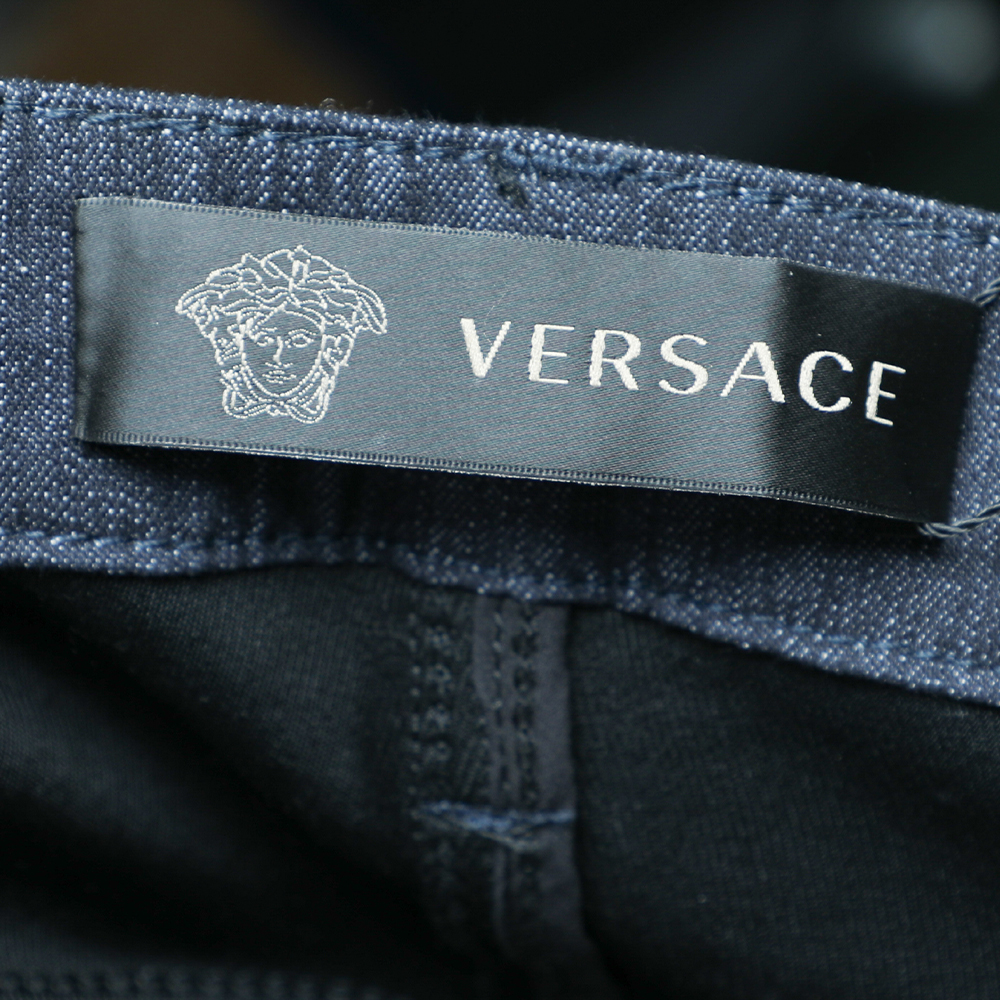 Versace Navy Blue Denim & Black Jersey Jeggings M