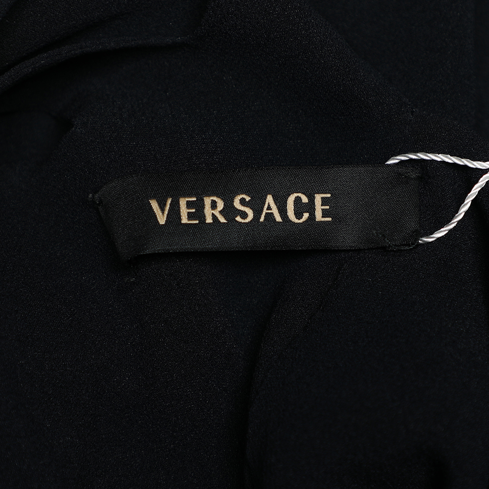 Versace Vintage Black Silk Chiffon Cut Out Detail Top L