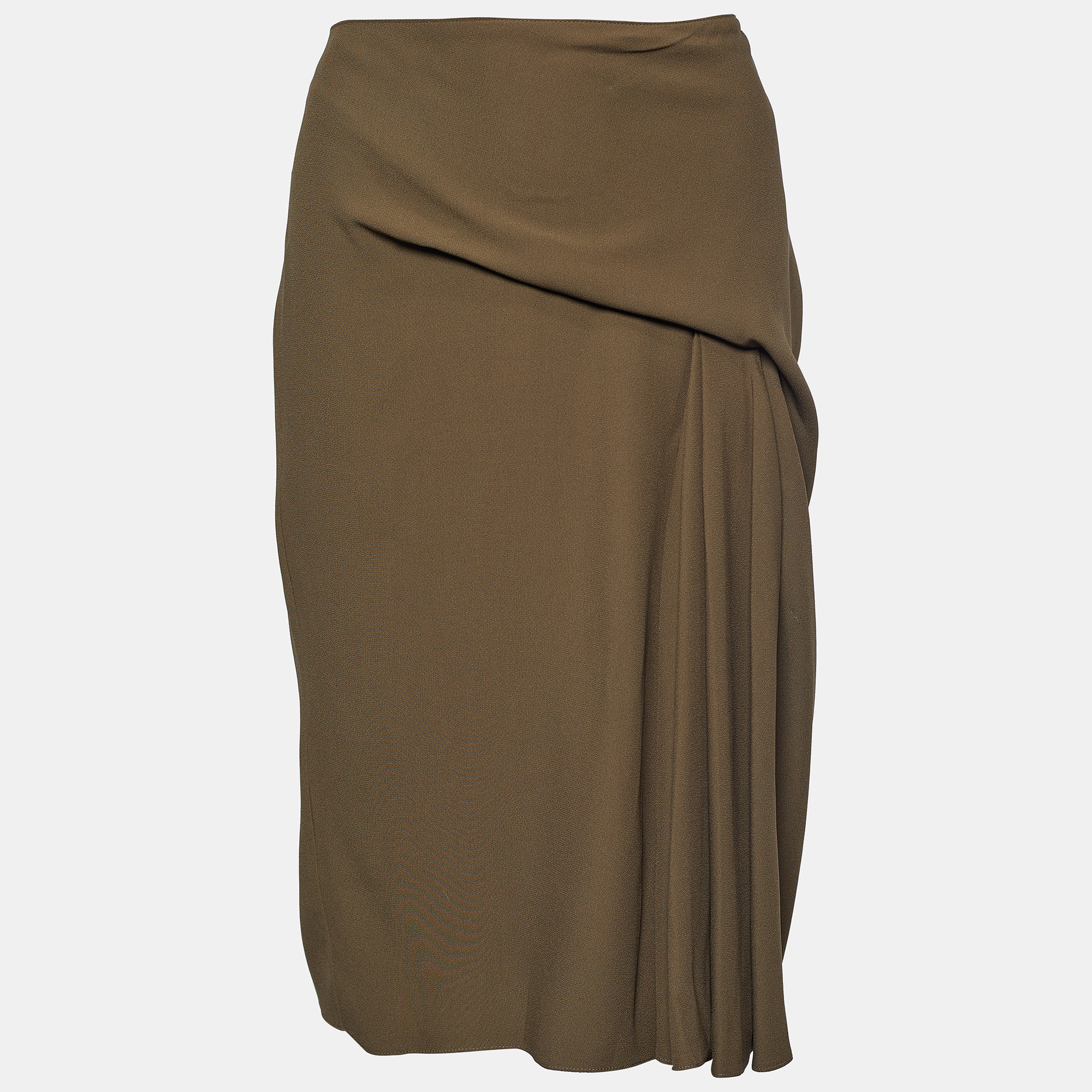 Versace Moss Green Crepe Draped Knee-Length Skirt S