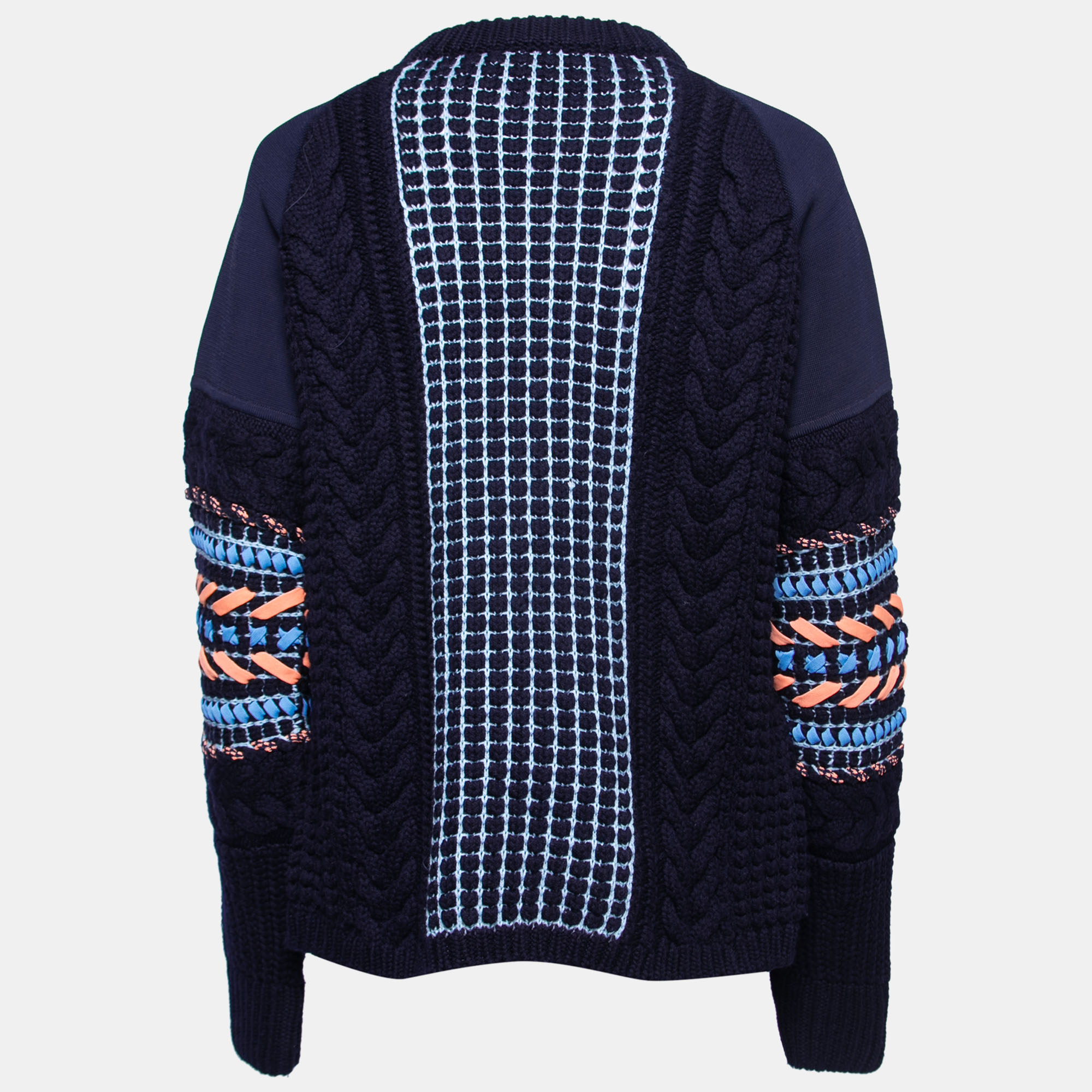 

Versace Navy Blue Cable Knit Contrast Paneled Jumper