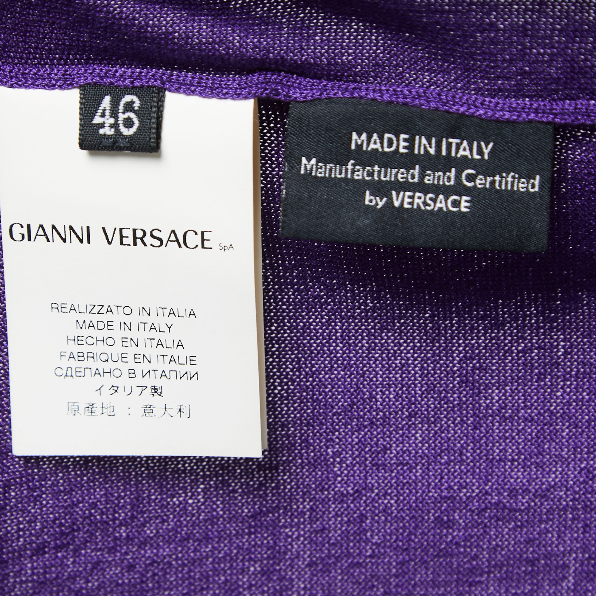 Versace Purple Silk Knit Contrast Trim Button Front Cardigan L