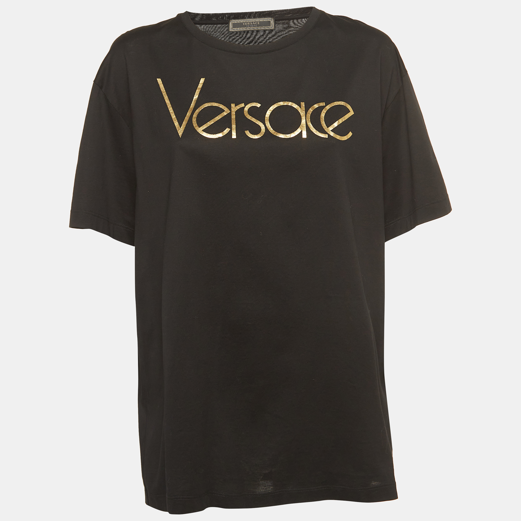 Versace Tribute Black Logo Cotton T-Shirt L