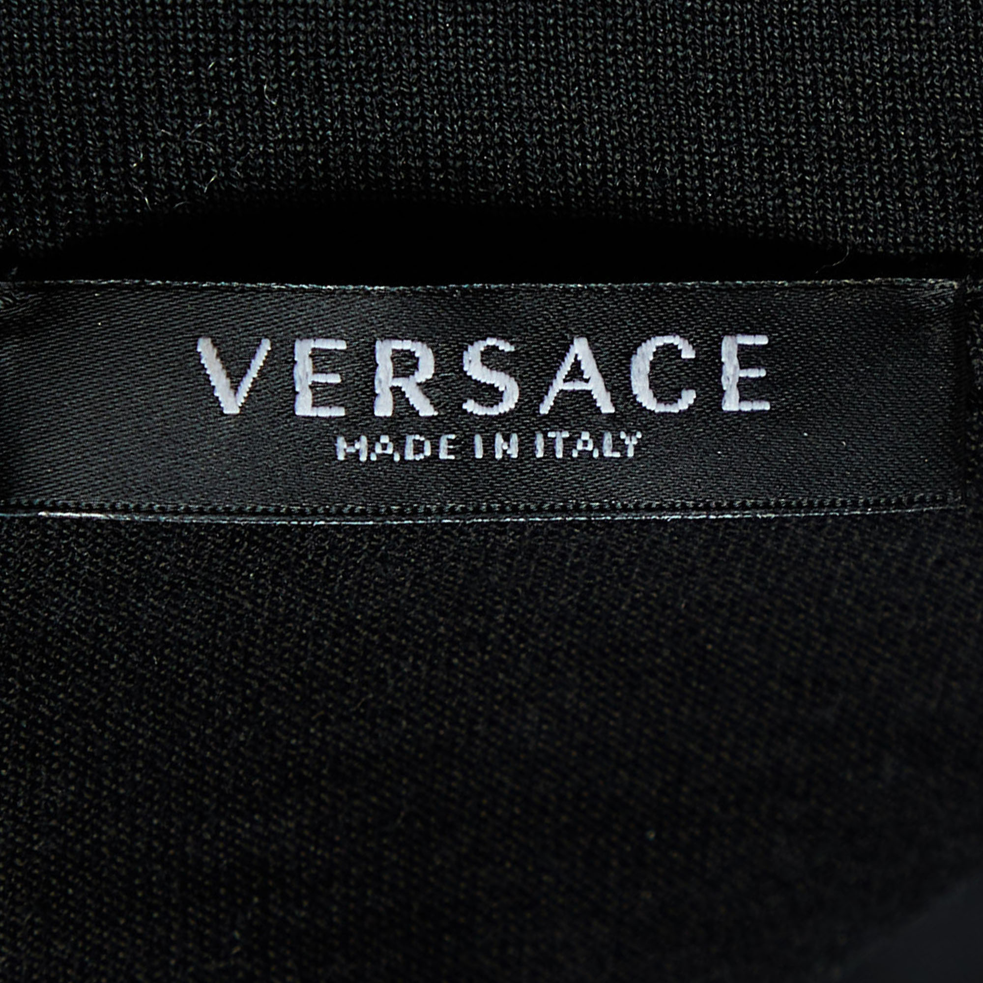 Versace Black Logo Embroidered Cotton Twisted Hem Crop T-Shirt S