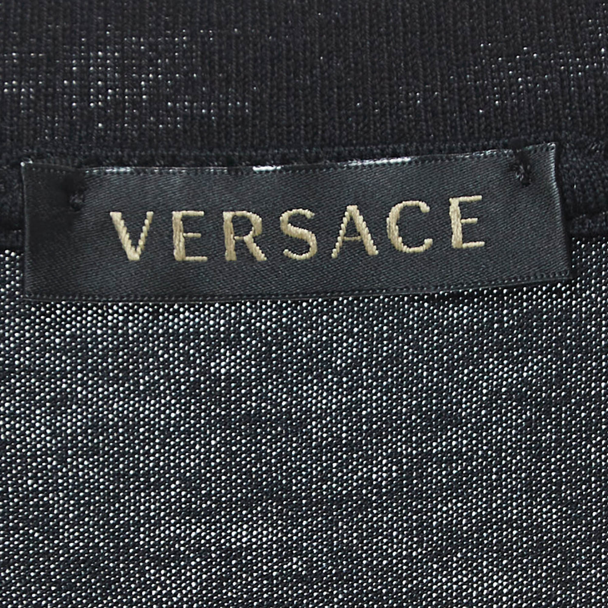 Versace Black Embellished Logo Cotton Jersey T-Shirt XS