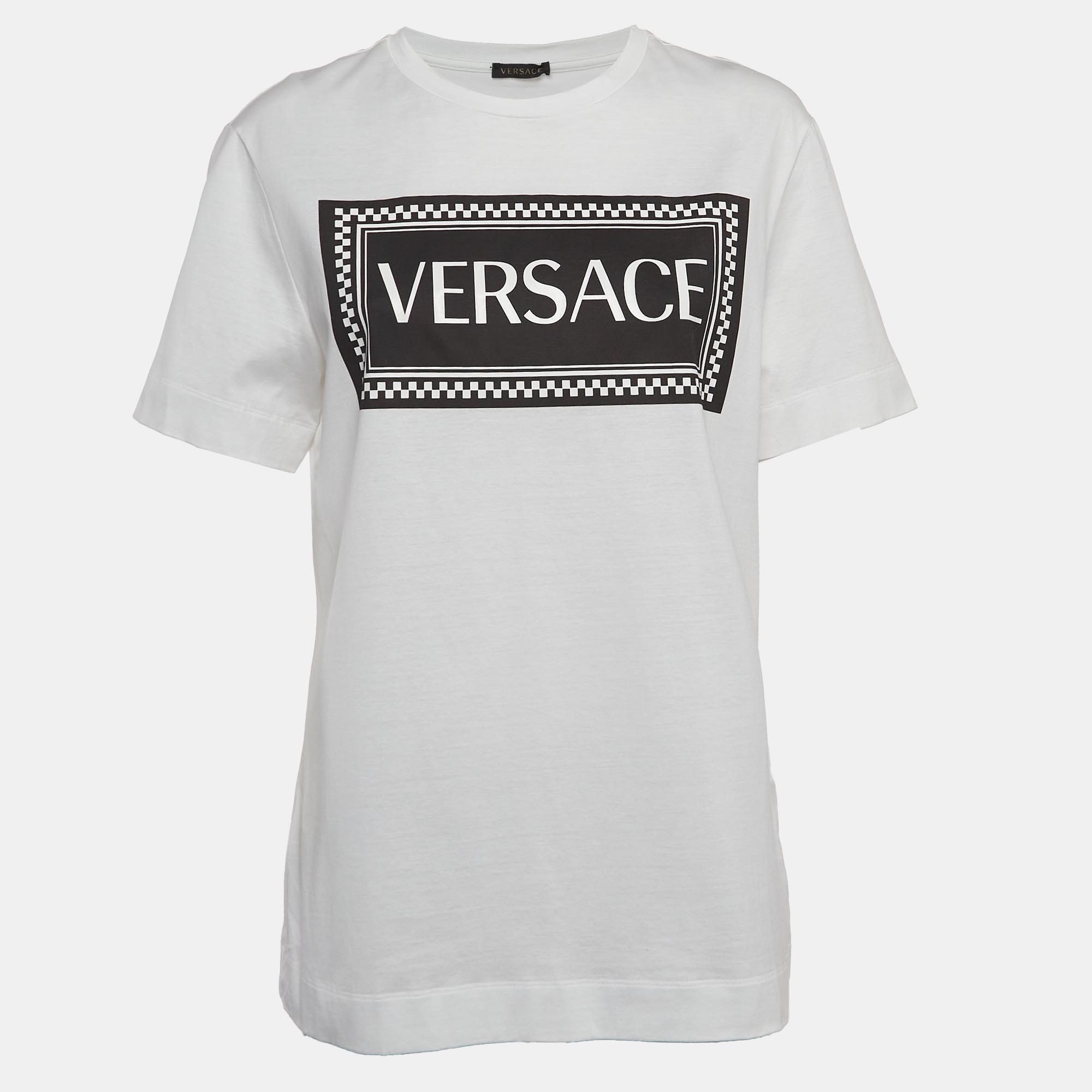 Versace White Logo Print Cotton T-Shirt M