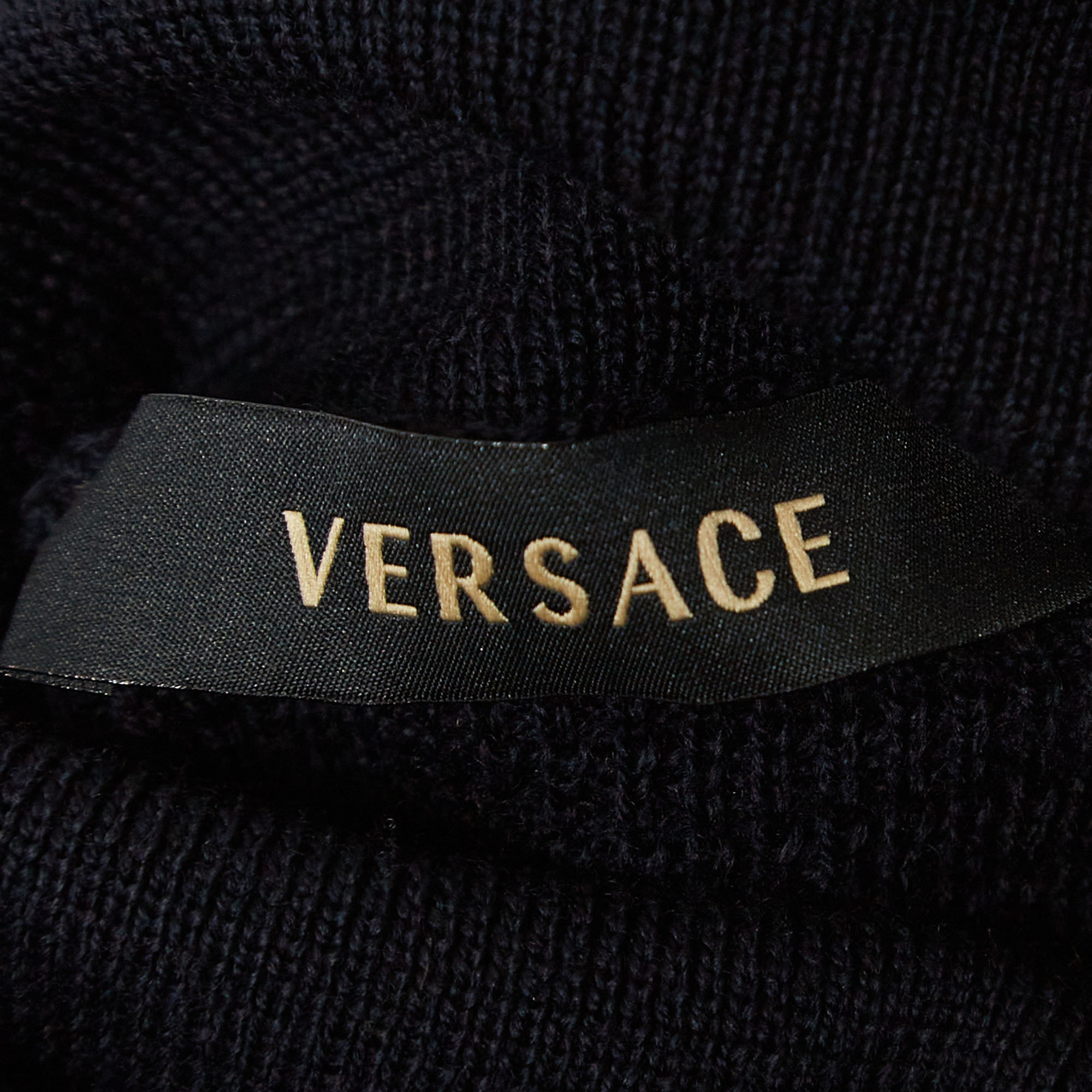 Versace Navy Blue Wool Knit Turtle Neck Long Sleeve Top M
