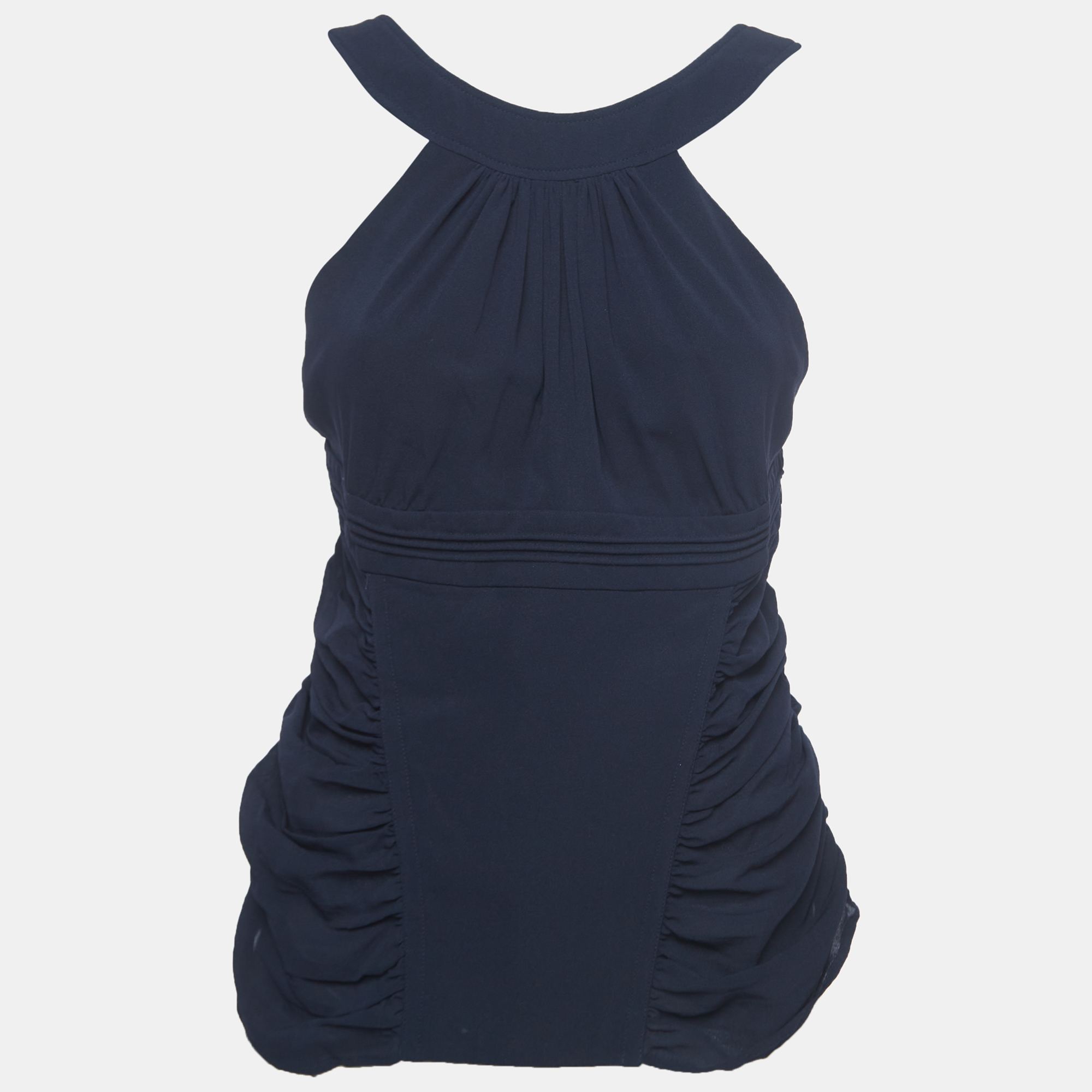 Versace Navy Blue Silk Ruched Strappy Top L