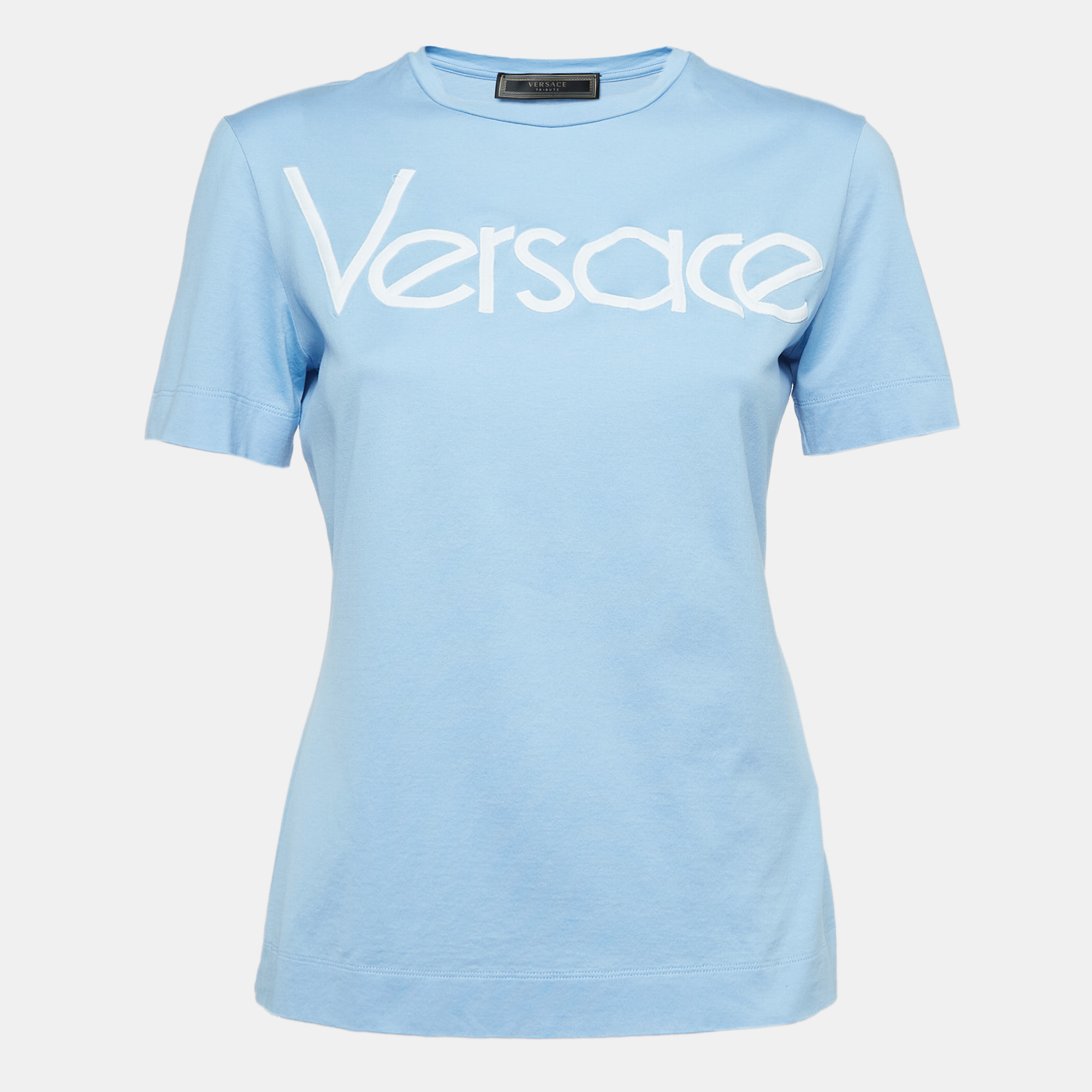 Versace blue embroidered cotton knit tshirt xs
