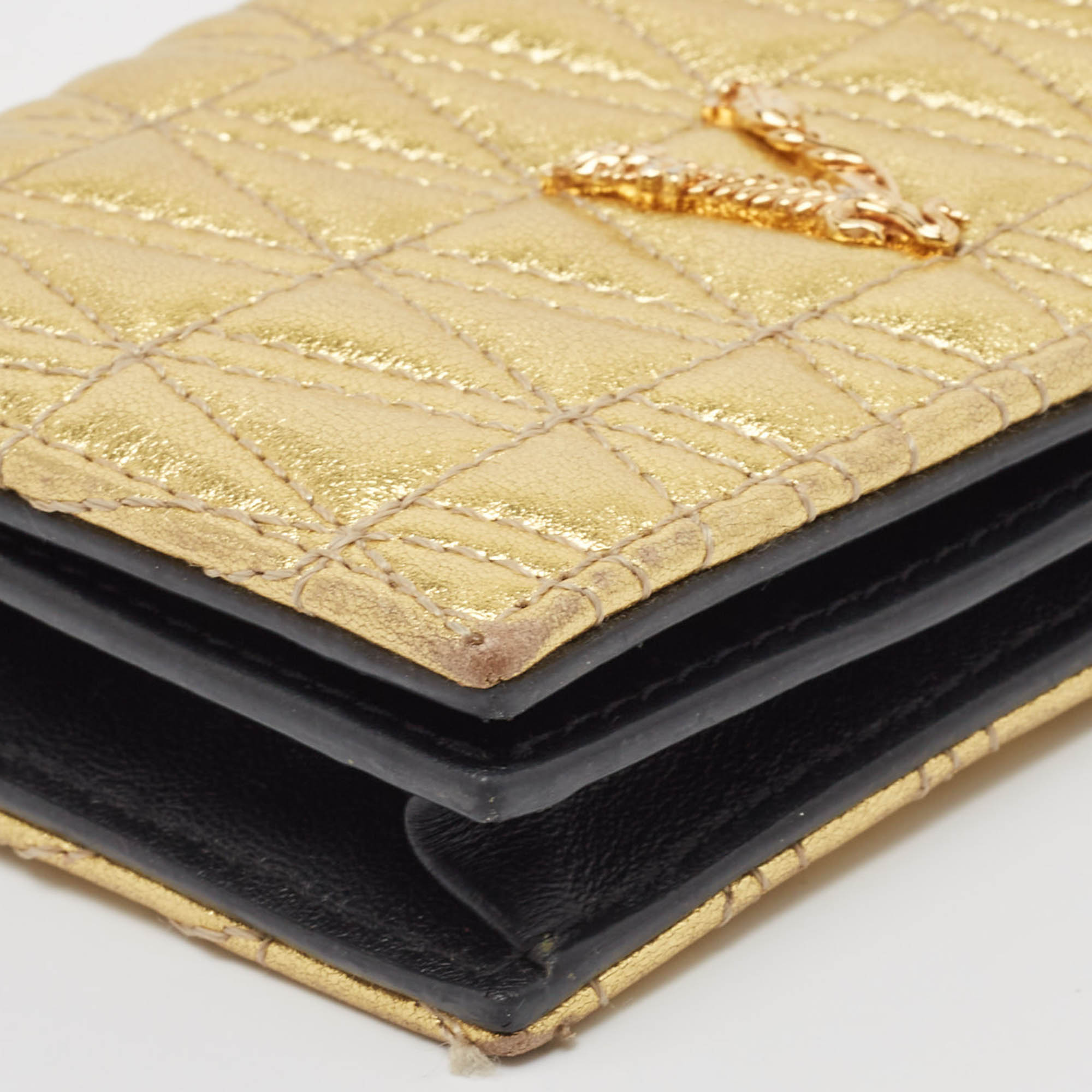 Versace Gold Quilted Leather Virtus Flap Card Case