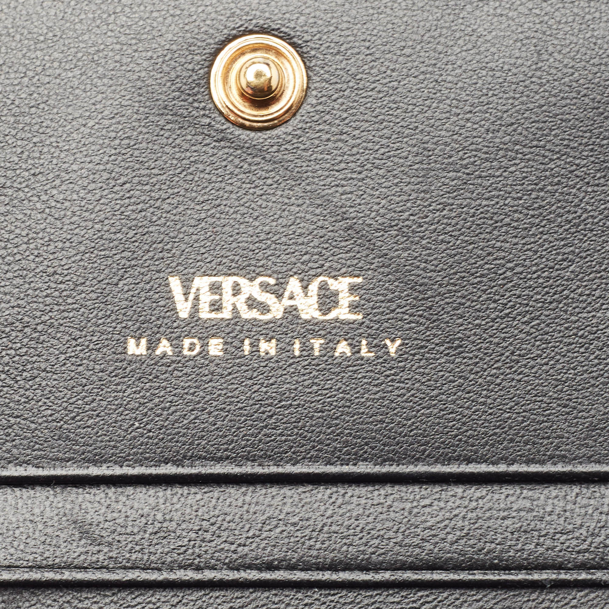 Versace Gold Quilted Leather Virtus Flap Card Case