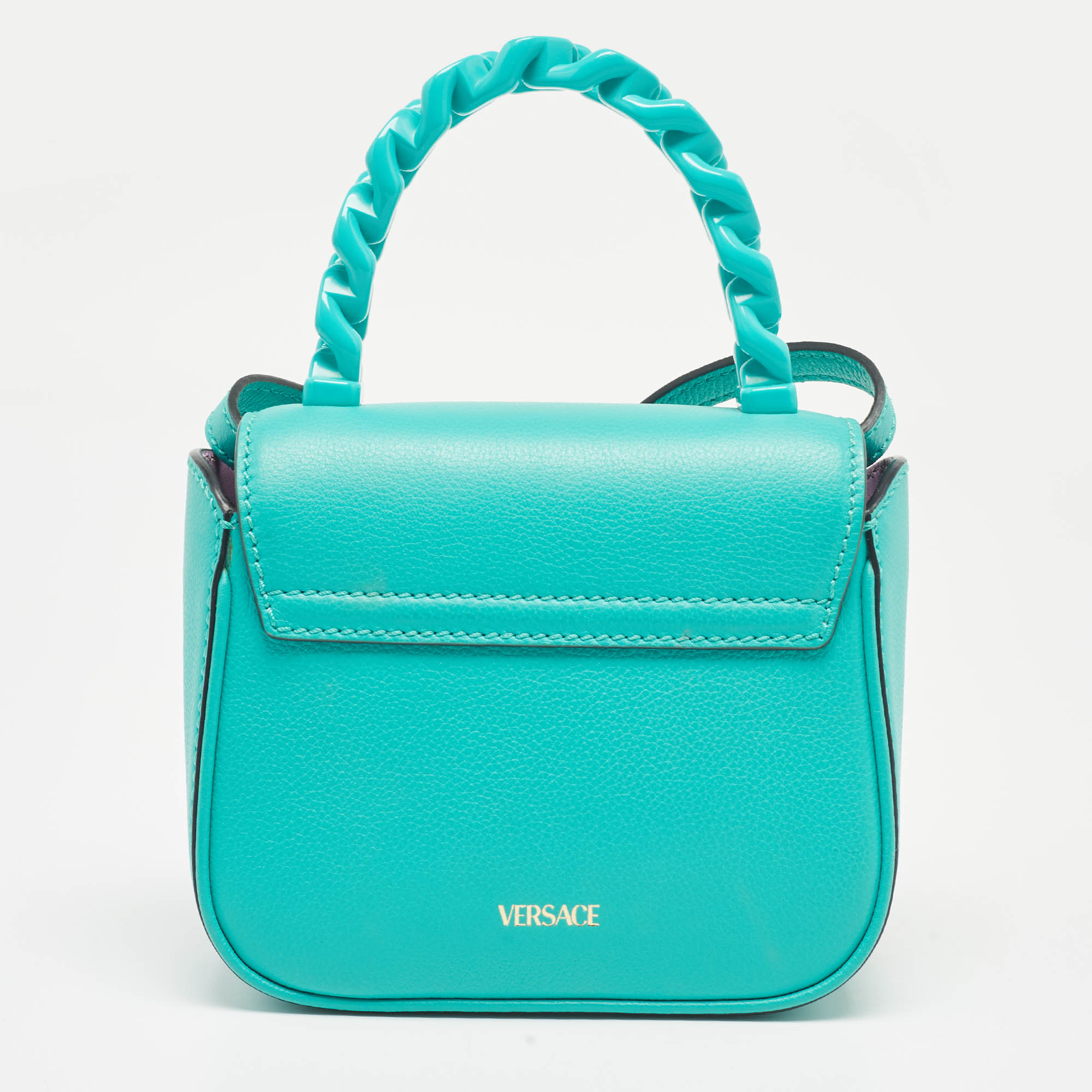 Versace Green Leather Mini La Medusa Top Handle Bag