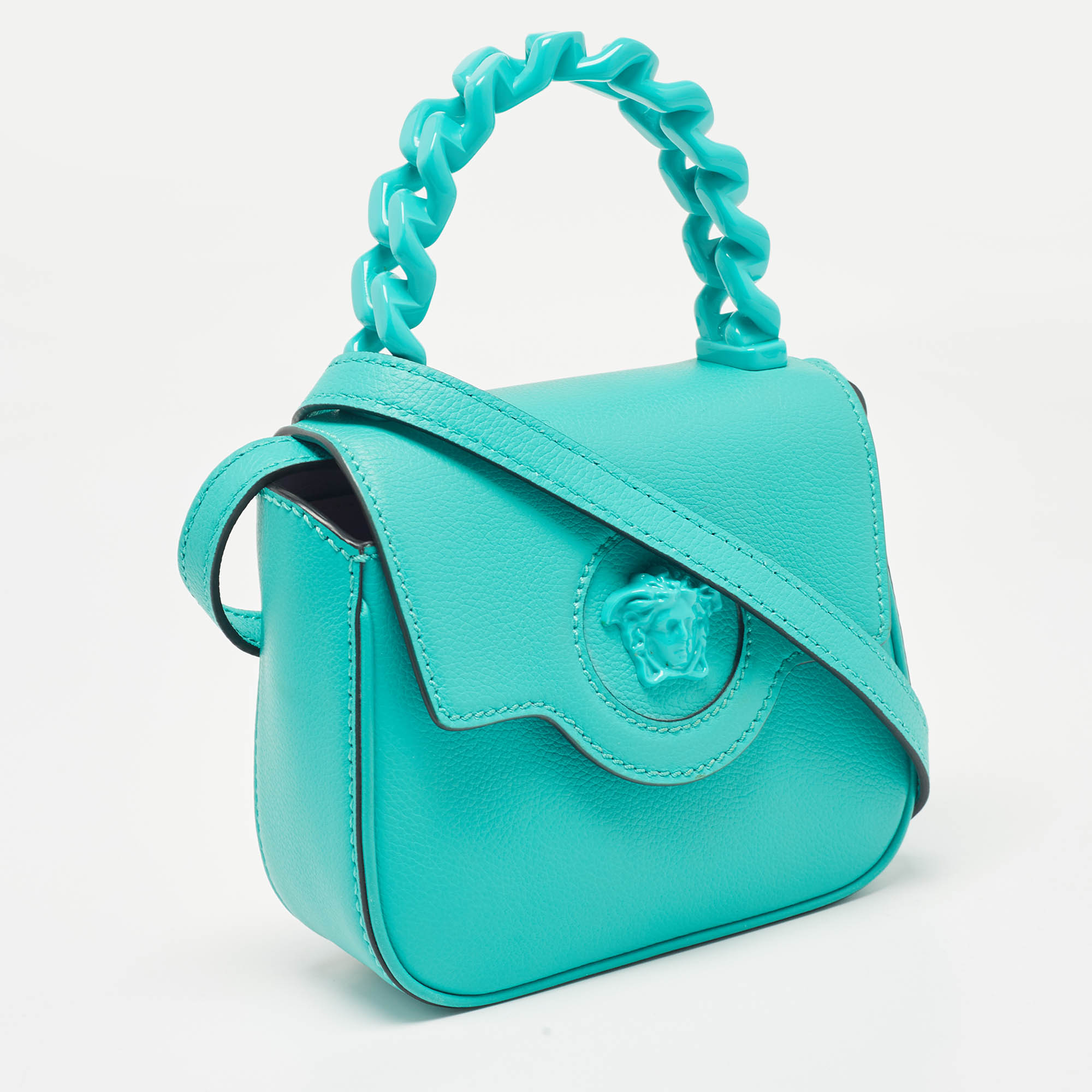 Versace Green Leather Mini La Medusa Top Handle Bag