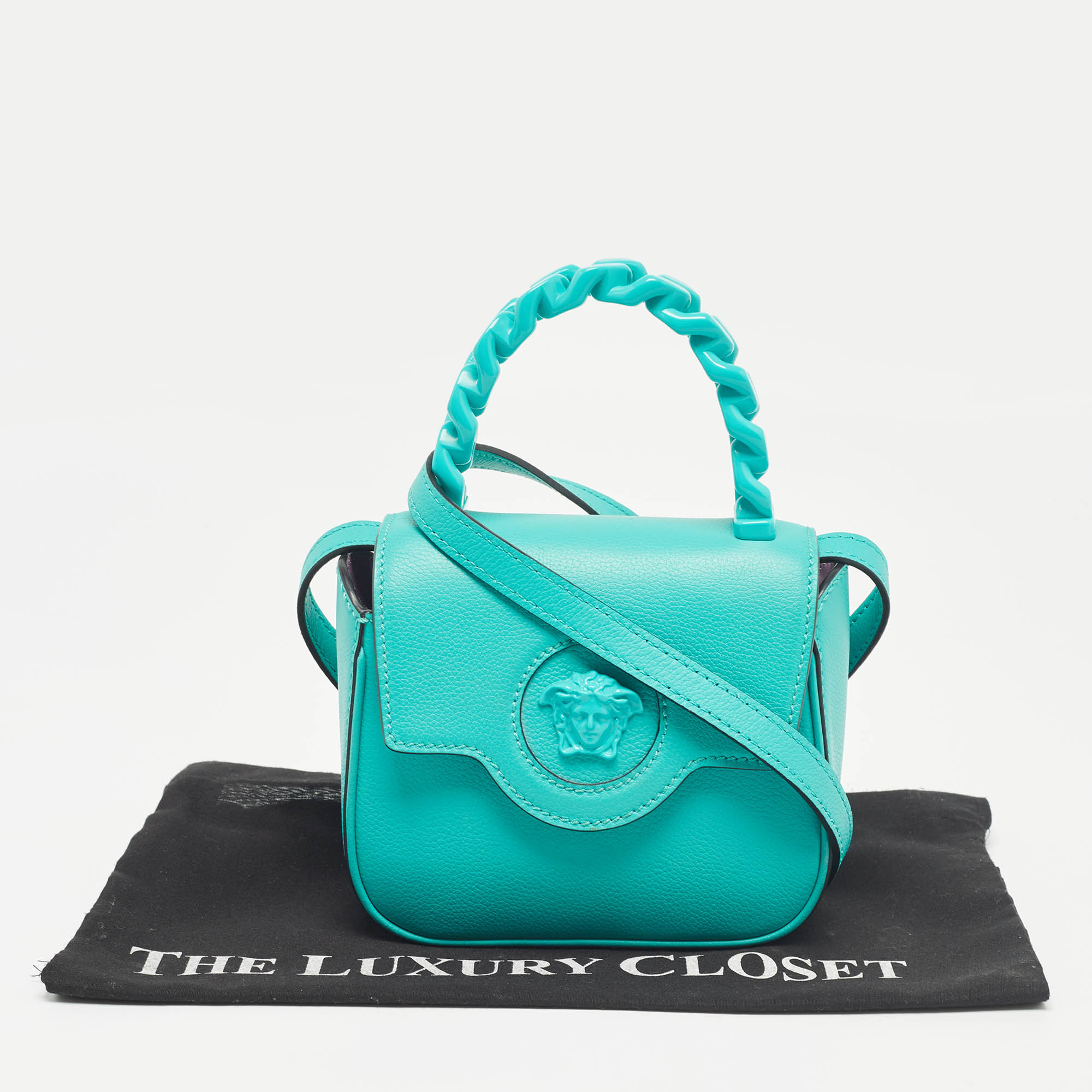 Versace Green Leather Mini La Medusa Top Handle Bag