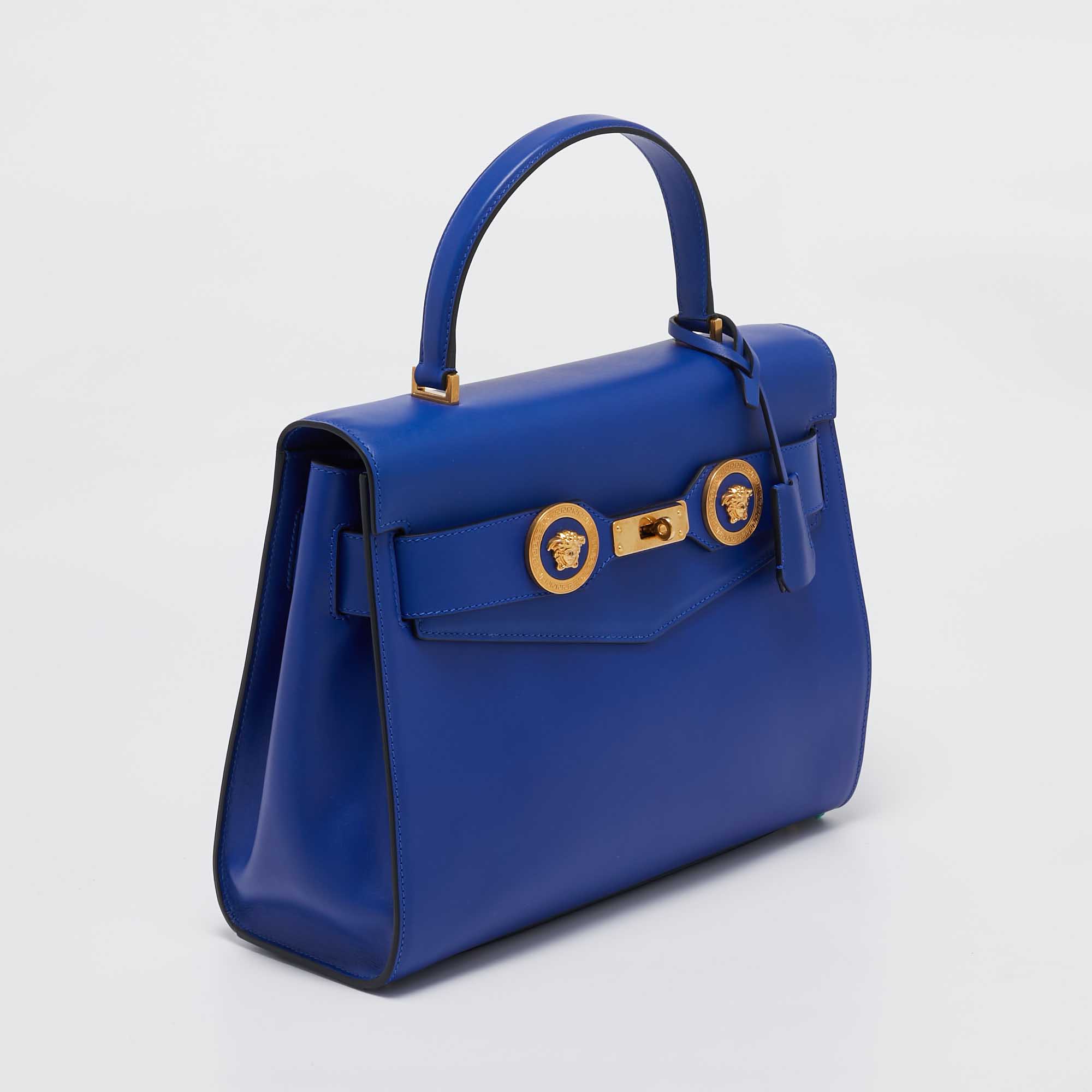 Versace Blue Leather Icon Top Handle Bag