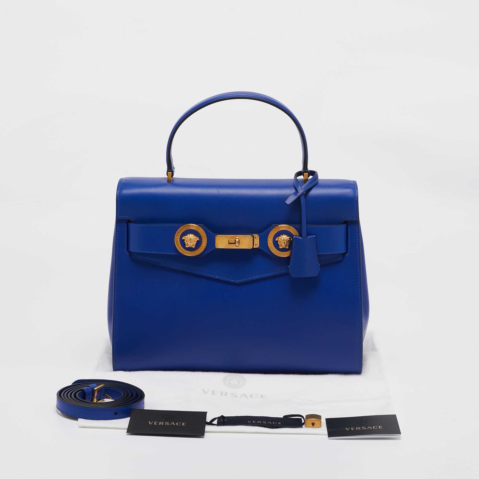 Versace Blue Leather Icon Top Handle Bag