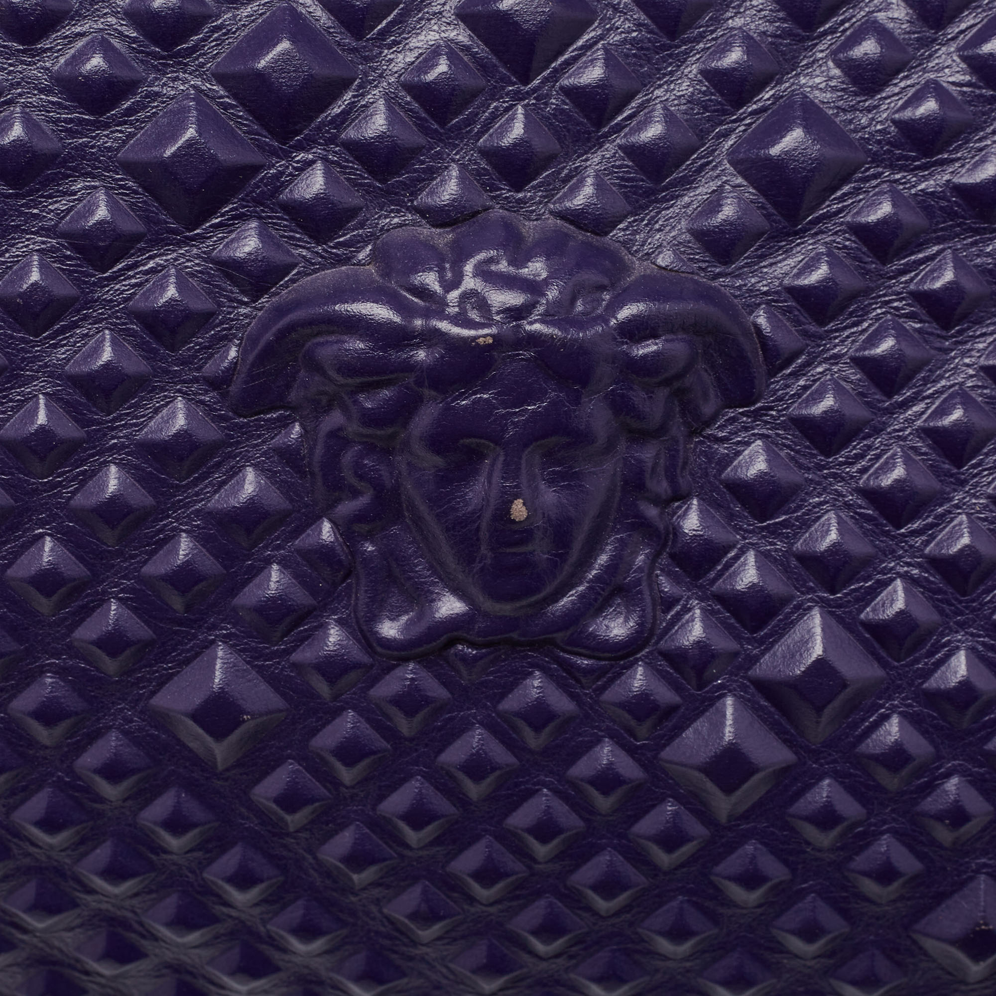 Versace Purple Embossed Leather Medusa Studded Tote