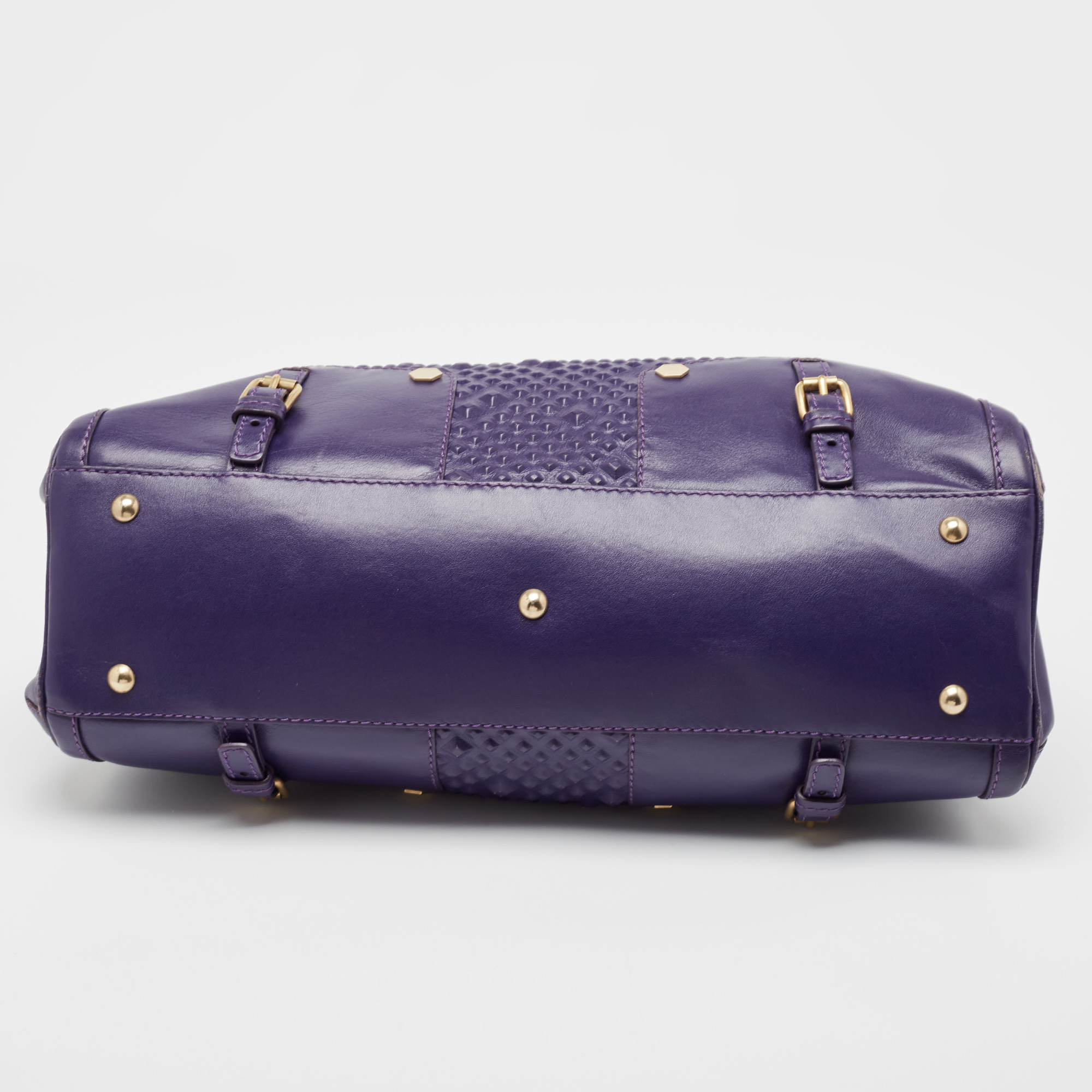 Versace Purple Embossed Leather Medusa Studded Tote