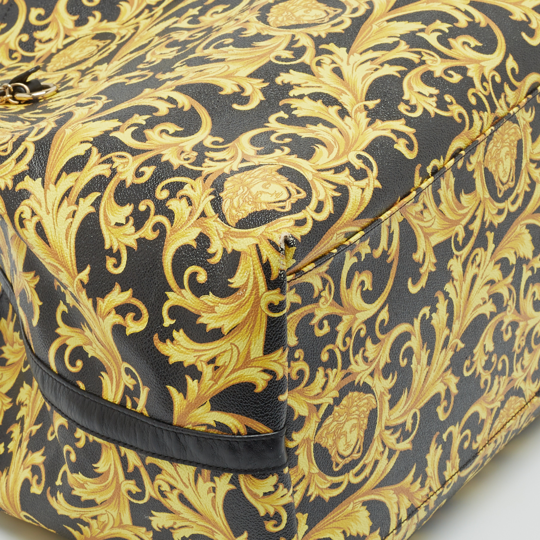 Versace Black/Yellow Barocco Print Coated Canvas Shopper Tote