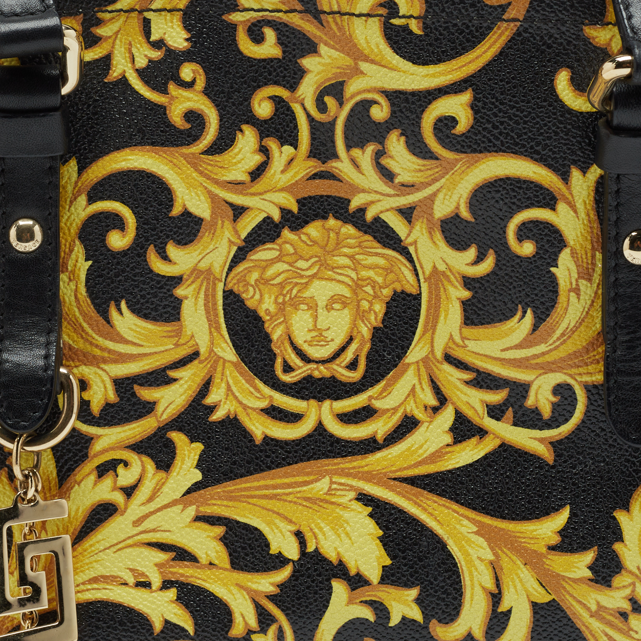 Versace Black/Yellow Barocco Print Coated Canvas Shopper Tote