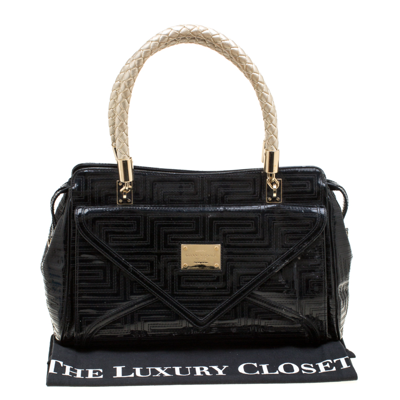 Versace Black/Gold Quilted Patent Leather Satchel