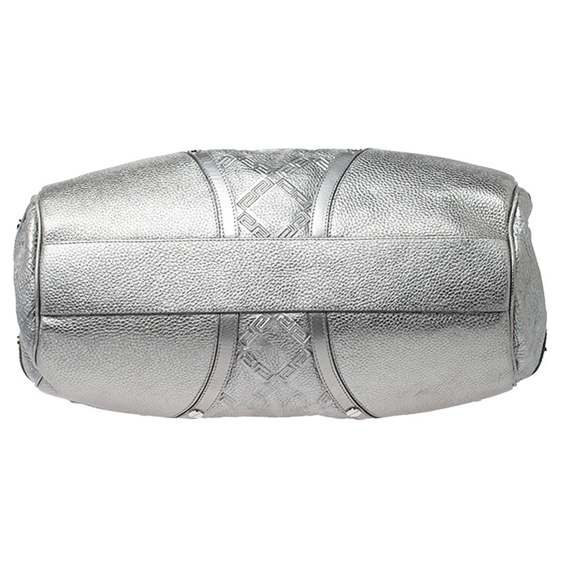 Versace Metallic Silver Leather Chain Link Satchel
