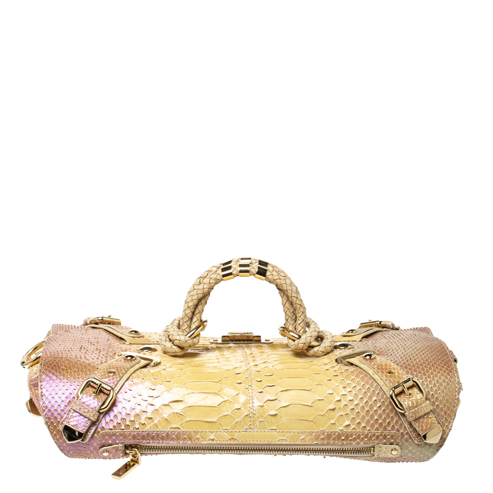 Versace Tricolor Glazed Python Canyon Top Handle Bag