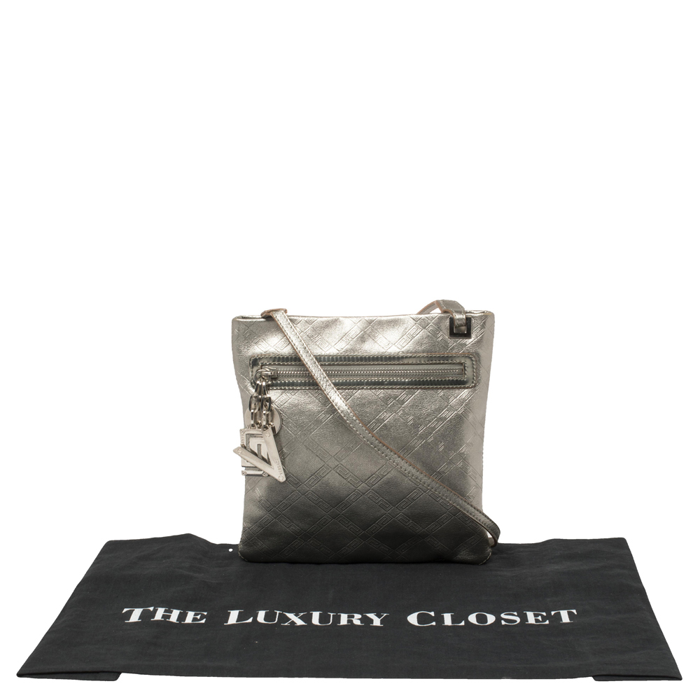 Versace Metallic Silver Leather Slim Crossbody Bag