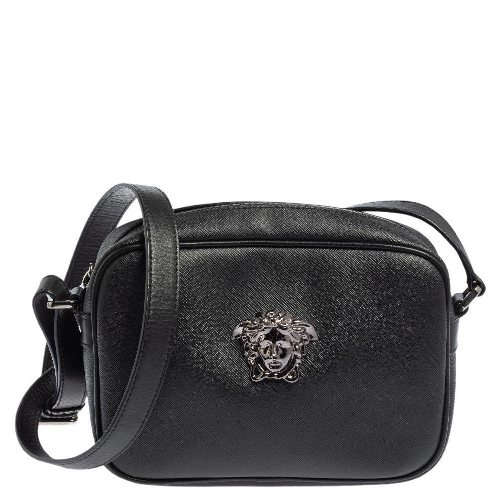 Versace Black Leather Medusa Crossbody Bag
