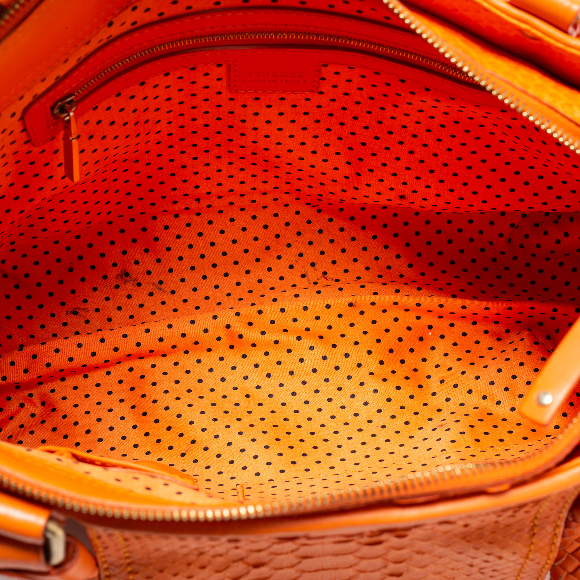 Versace Orange Python And Leather Front Pocket Hobo