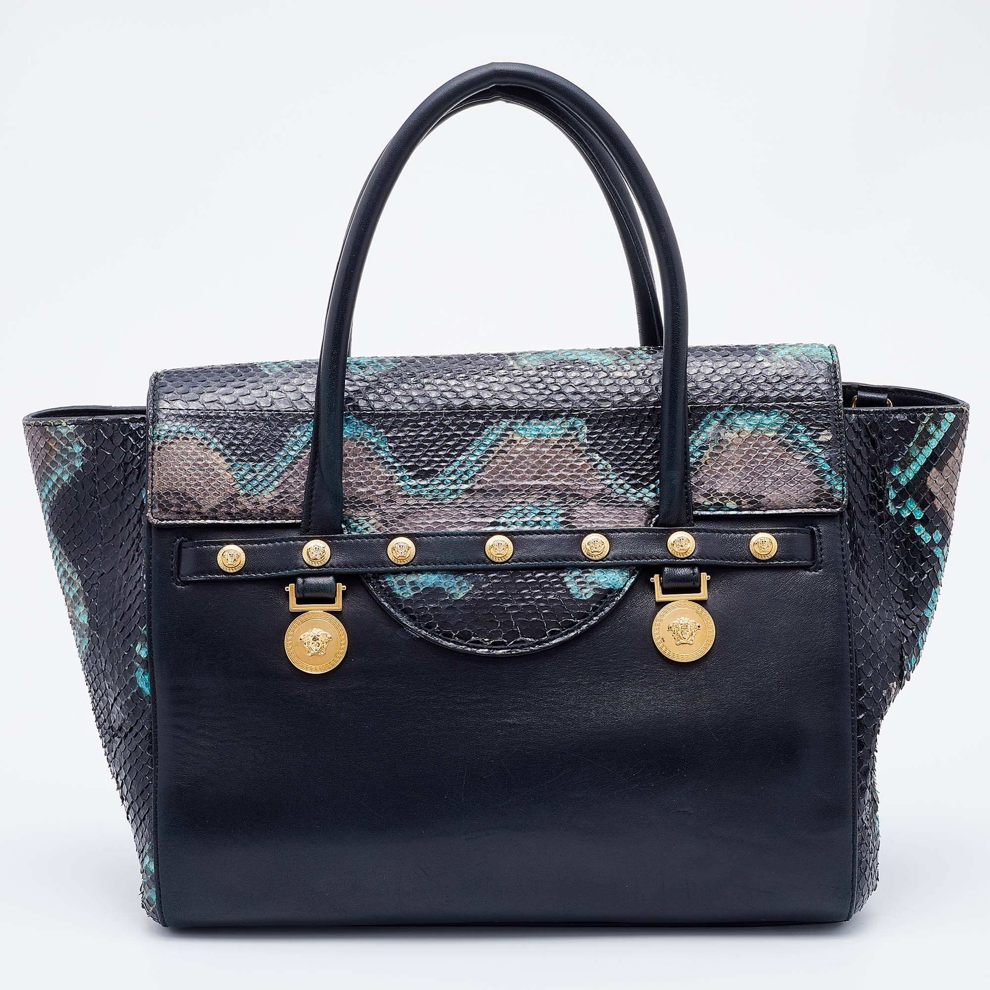 Versace Multcolor Leather And Python Medusa Medallion Tote