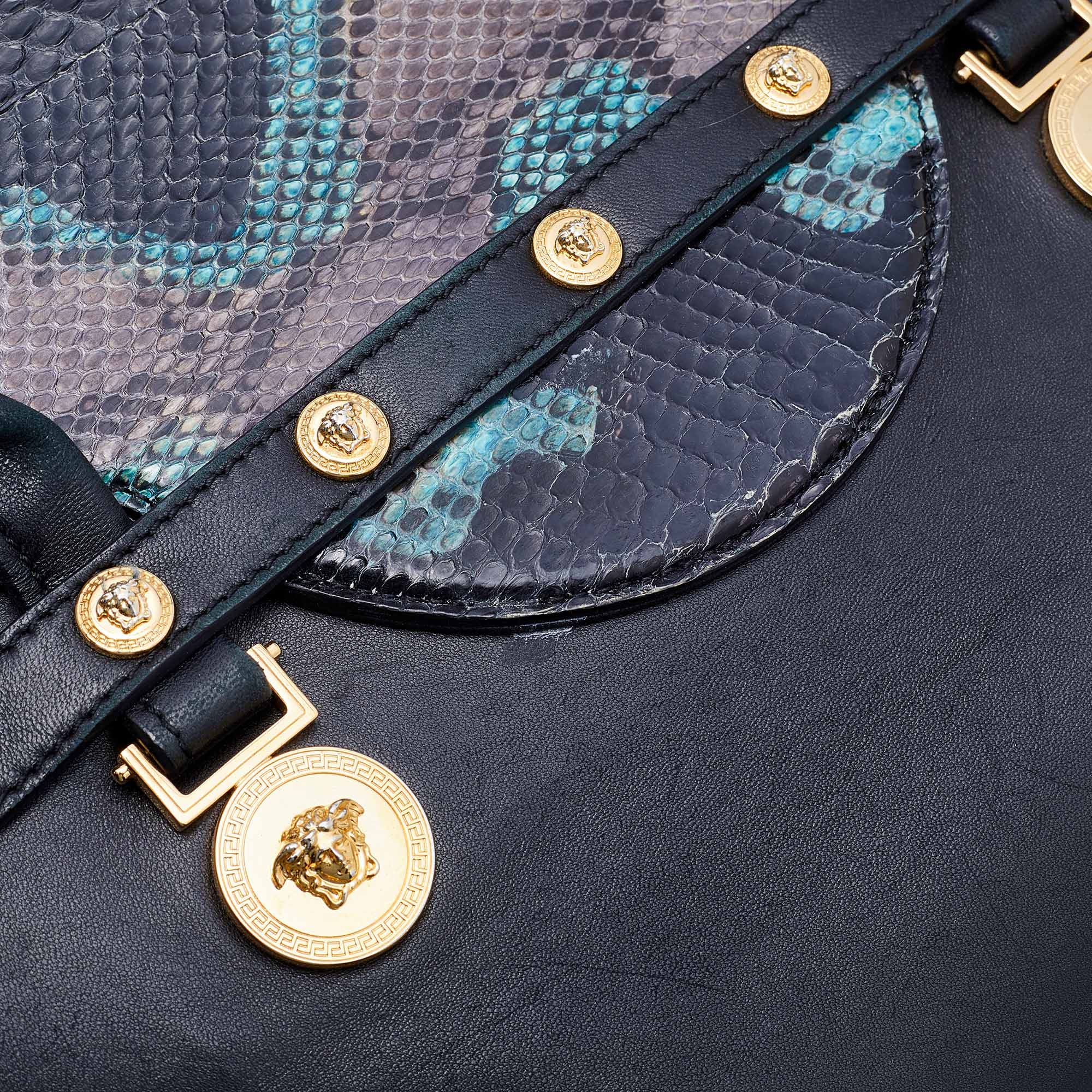 Versace Multcolor Leather And Python Medusa Medallion Tote