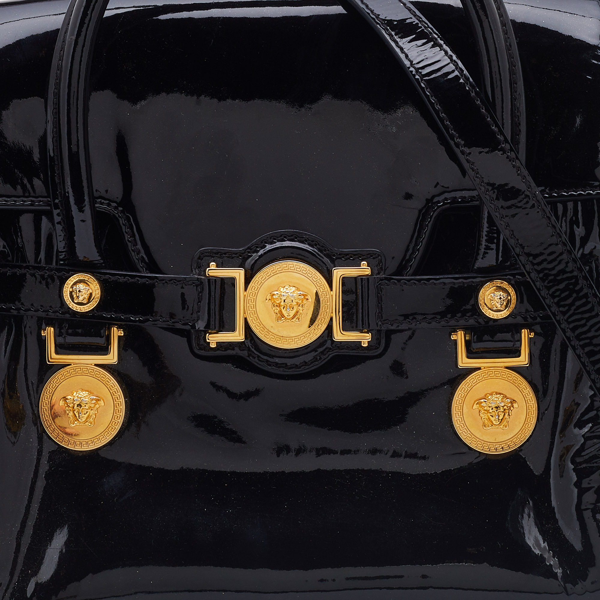 Versace Black Patent Leather Medusa Medallion Tote