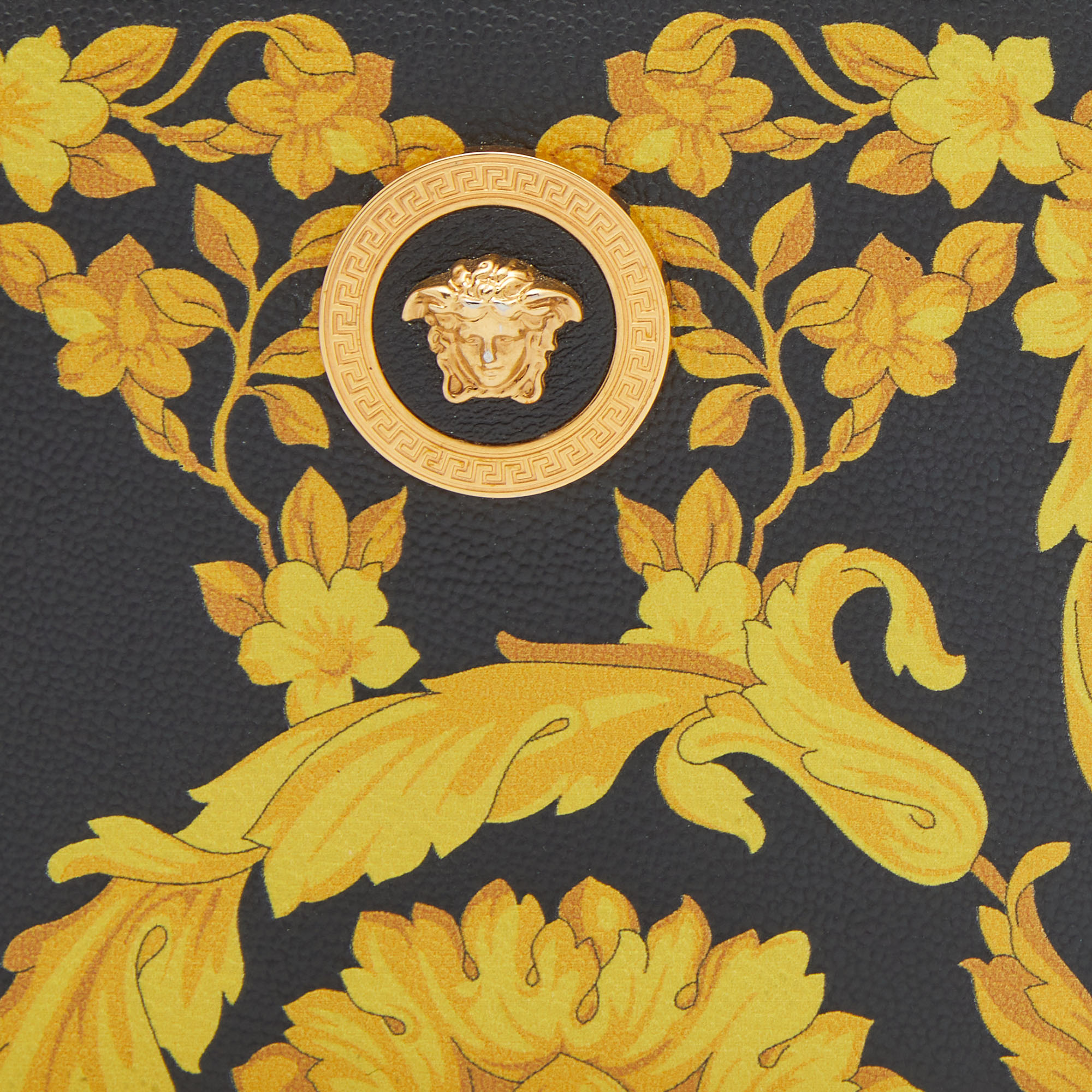 Versace Black/Yellow Baroque Print Coated Canvas Zip Around Wallet