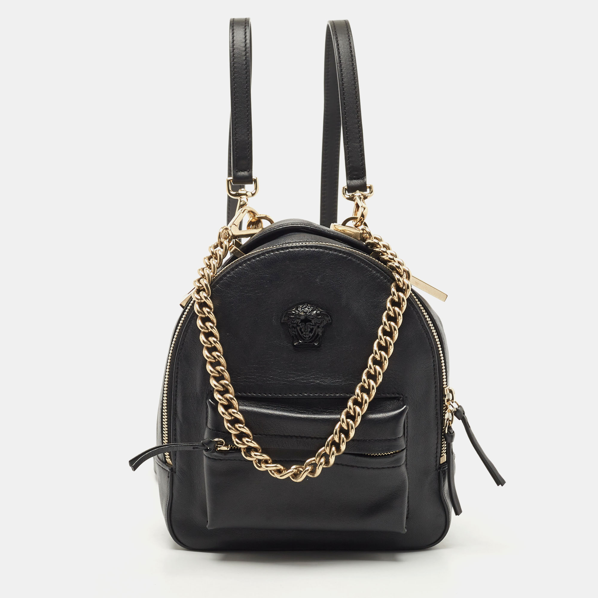 Versace Black Leather Mini Medusa Palazzo Backpack