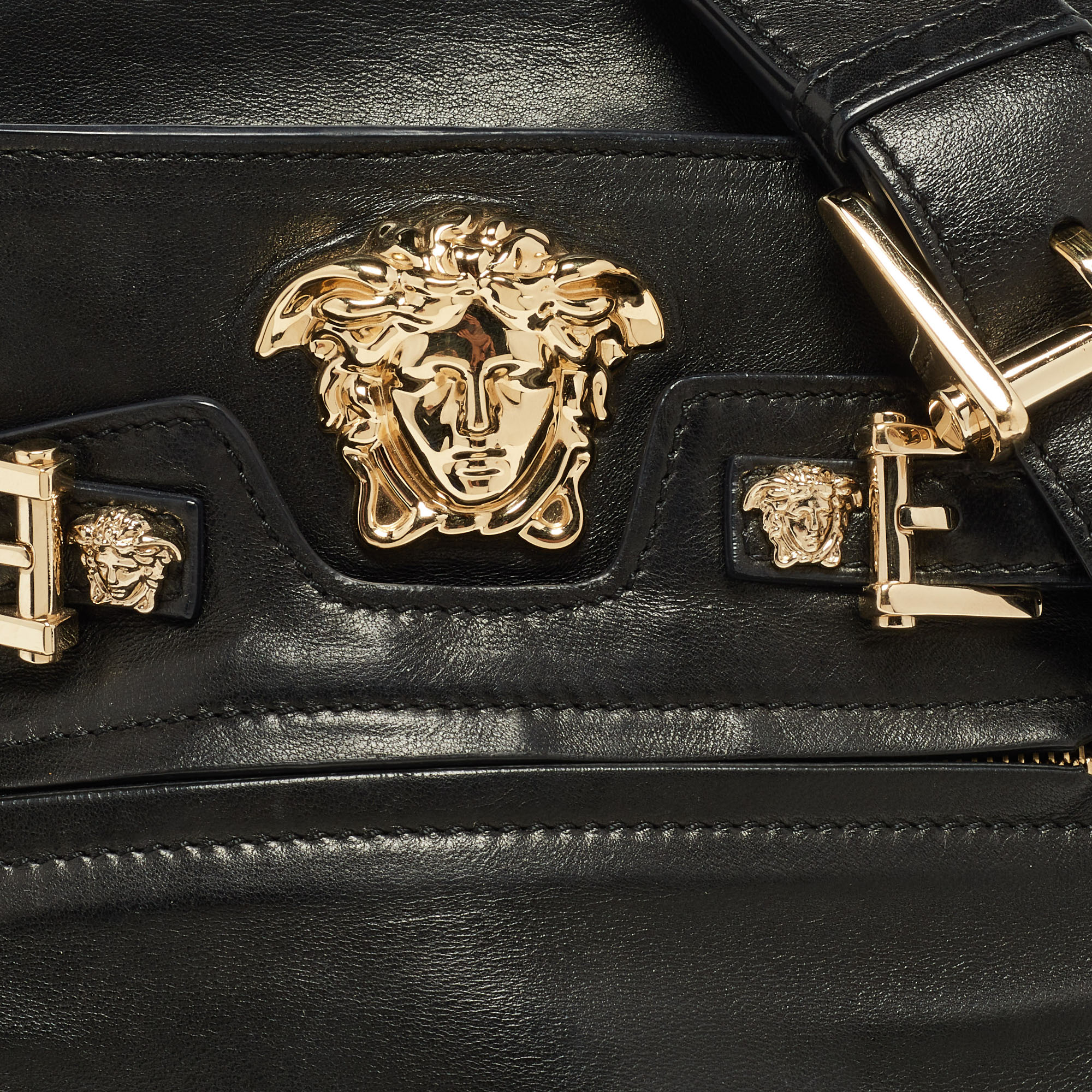 Versace Black Leather Donna Palazzo Shoulder Bag