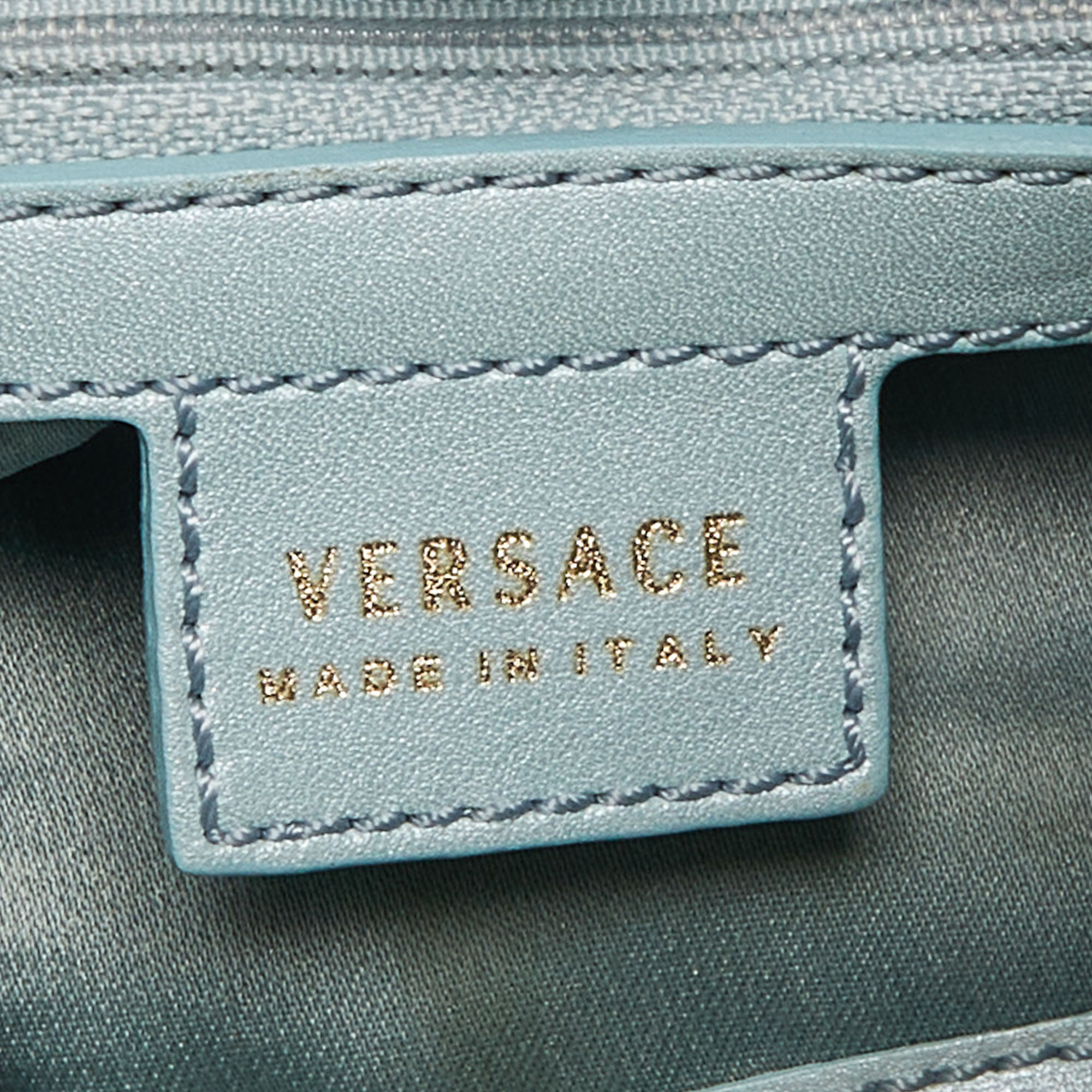 Versace Ice Blue Signature Nylon And Leather Hobo