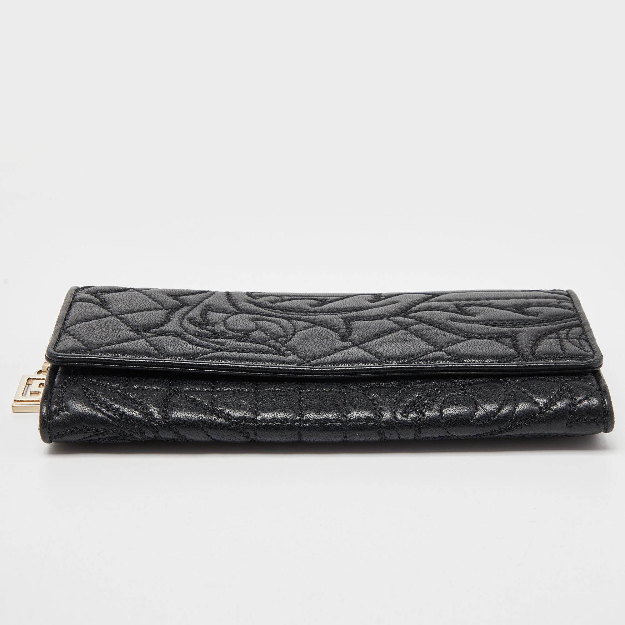 Versace Black Quilted Leather Flap Continental Wallet