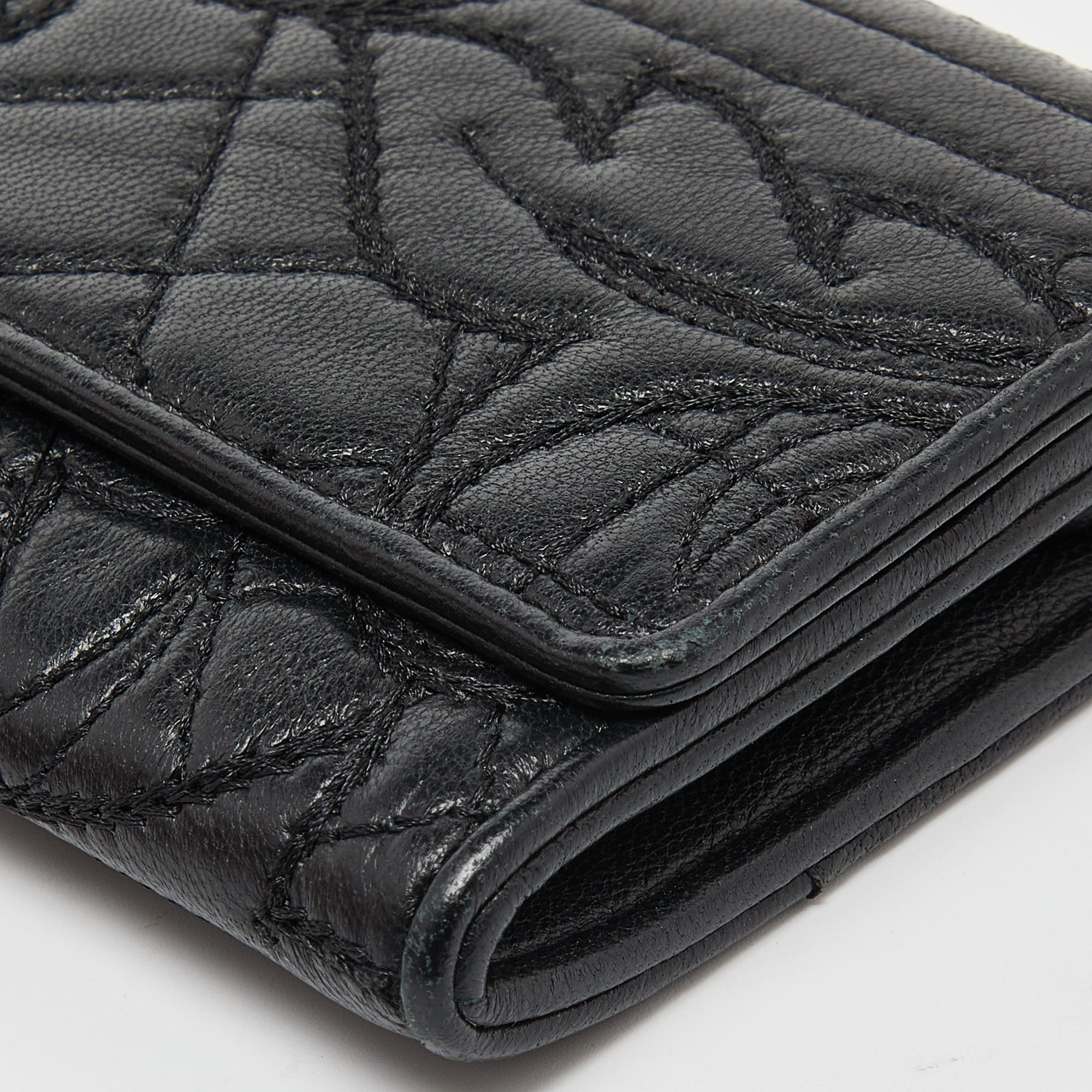 Versace Black Quilted Leather Flap Continental Wallet