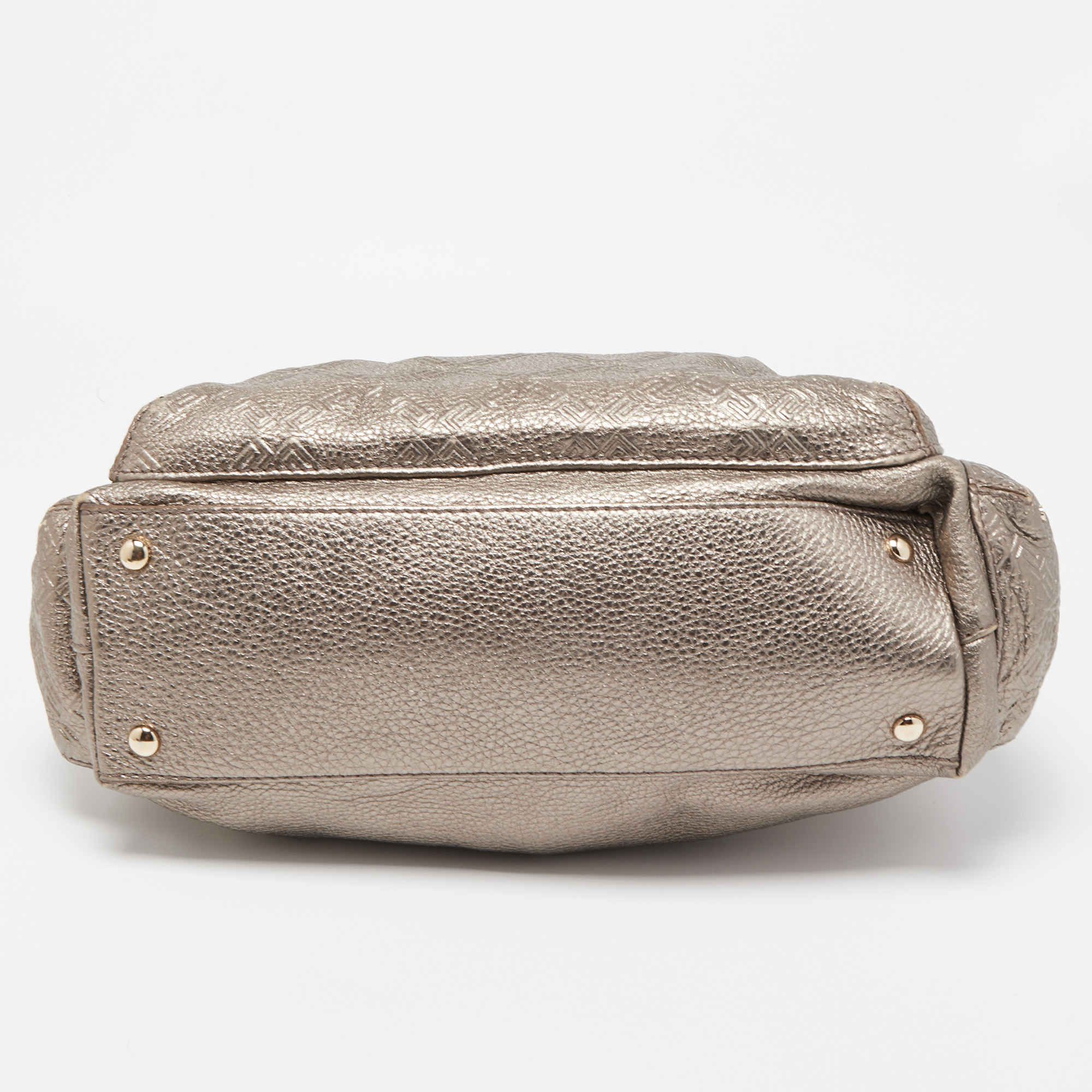 Versace Metallic Embossed Leather Front Pocket Shoulder Bag